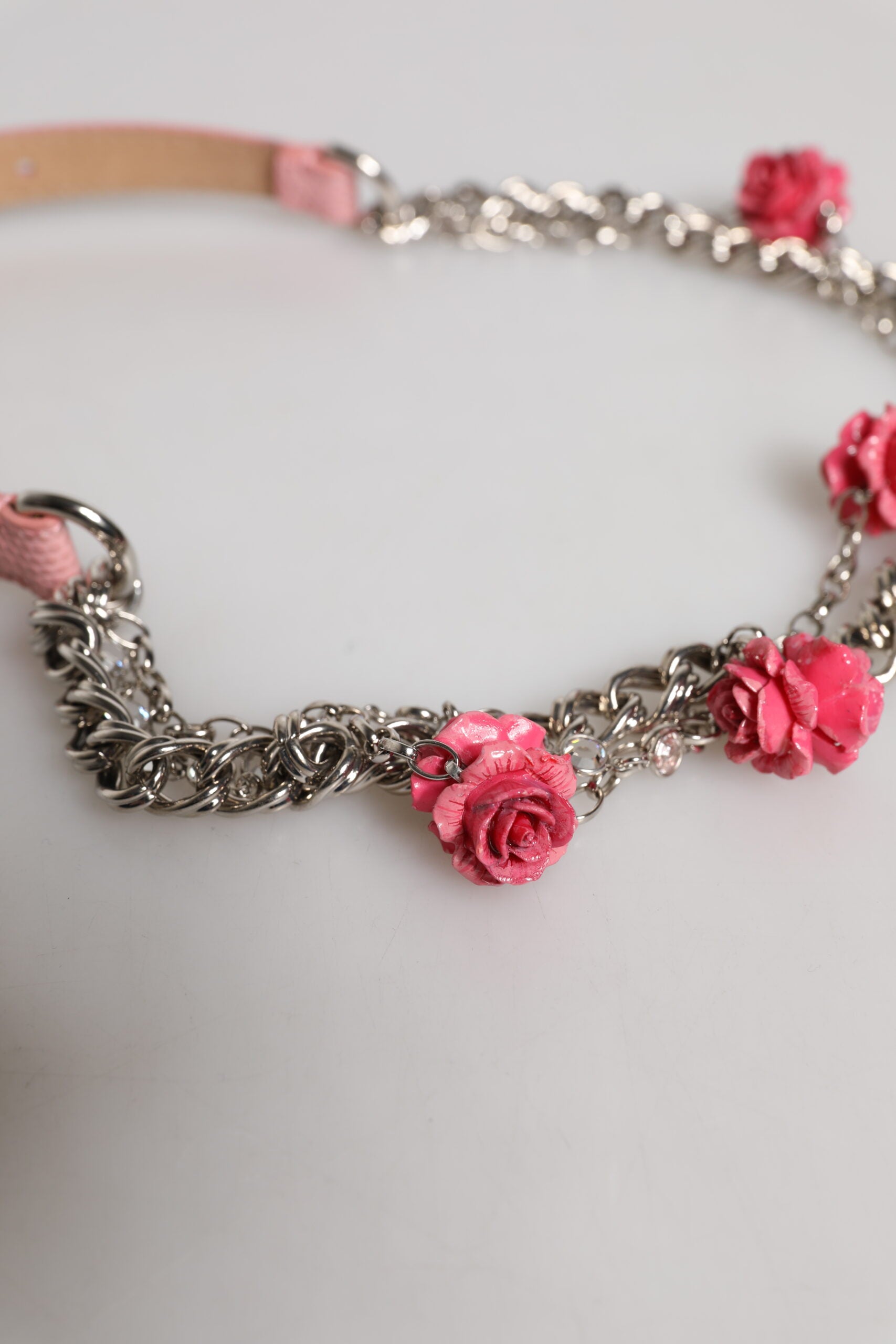 Dolce &amp; Gabbana Pink Embelished Roses Textured Leather Belt