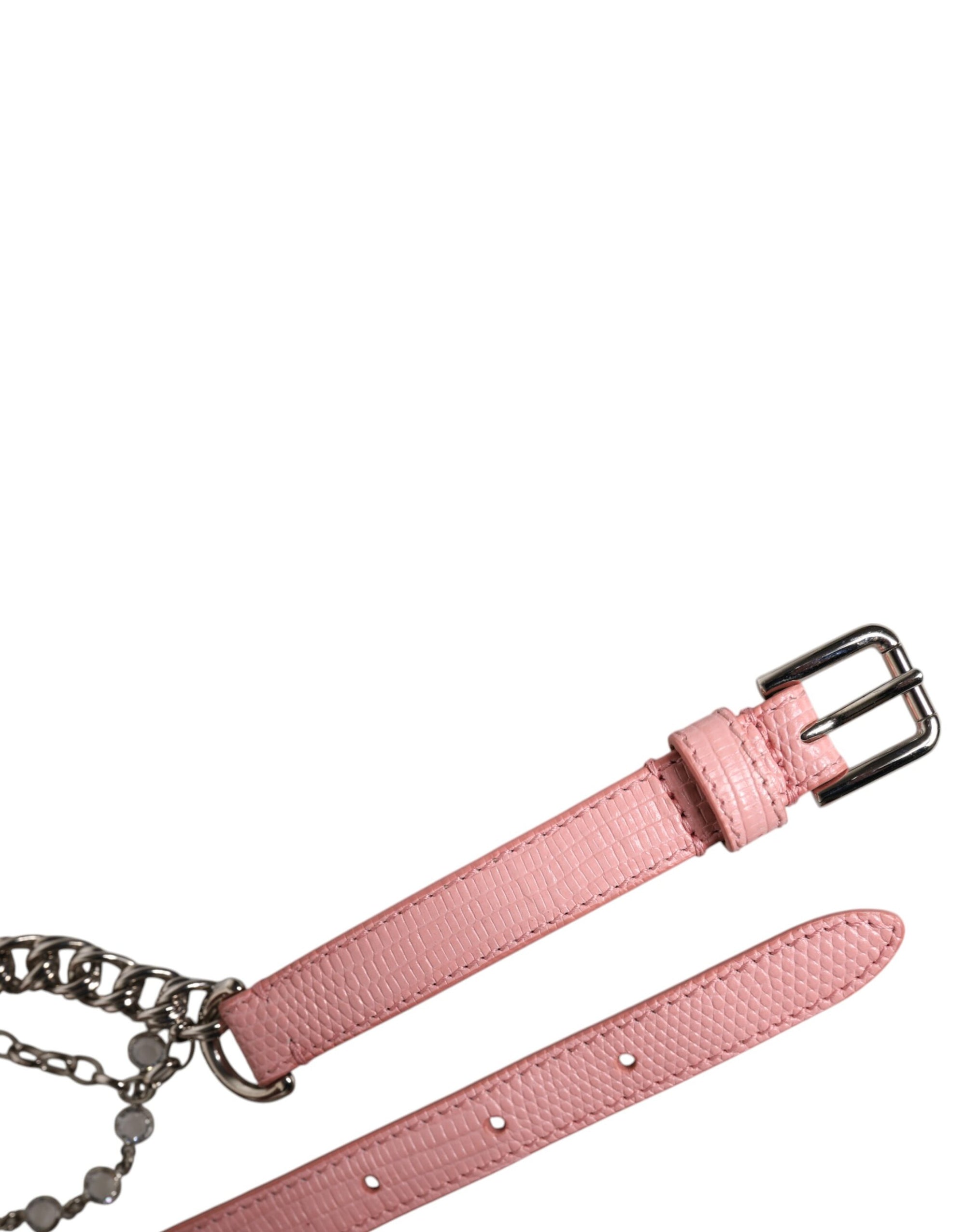 Dolce &amp; Gabbana Pink Embelished Roses Textured Leather Belt