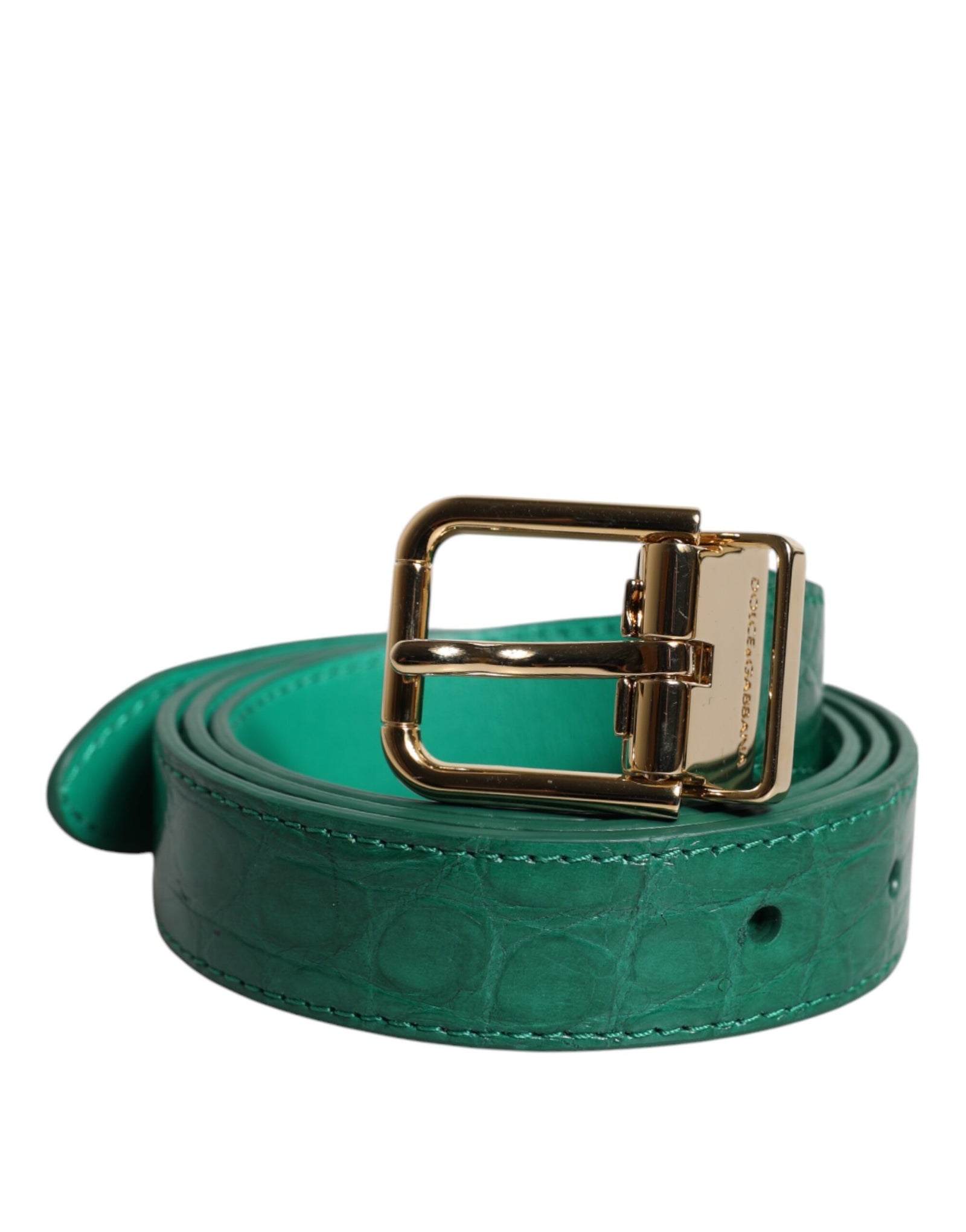 Dolce &amp; Gabbana Green Leather Logo Metal Waist Buckle Belt