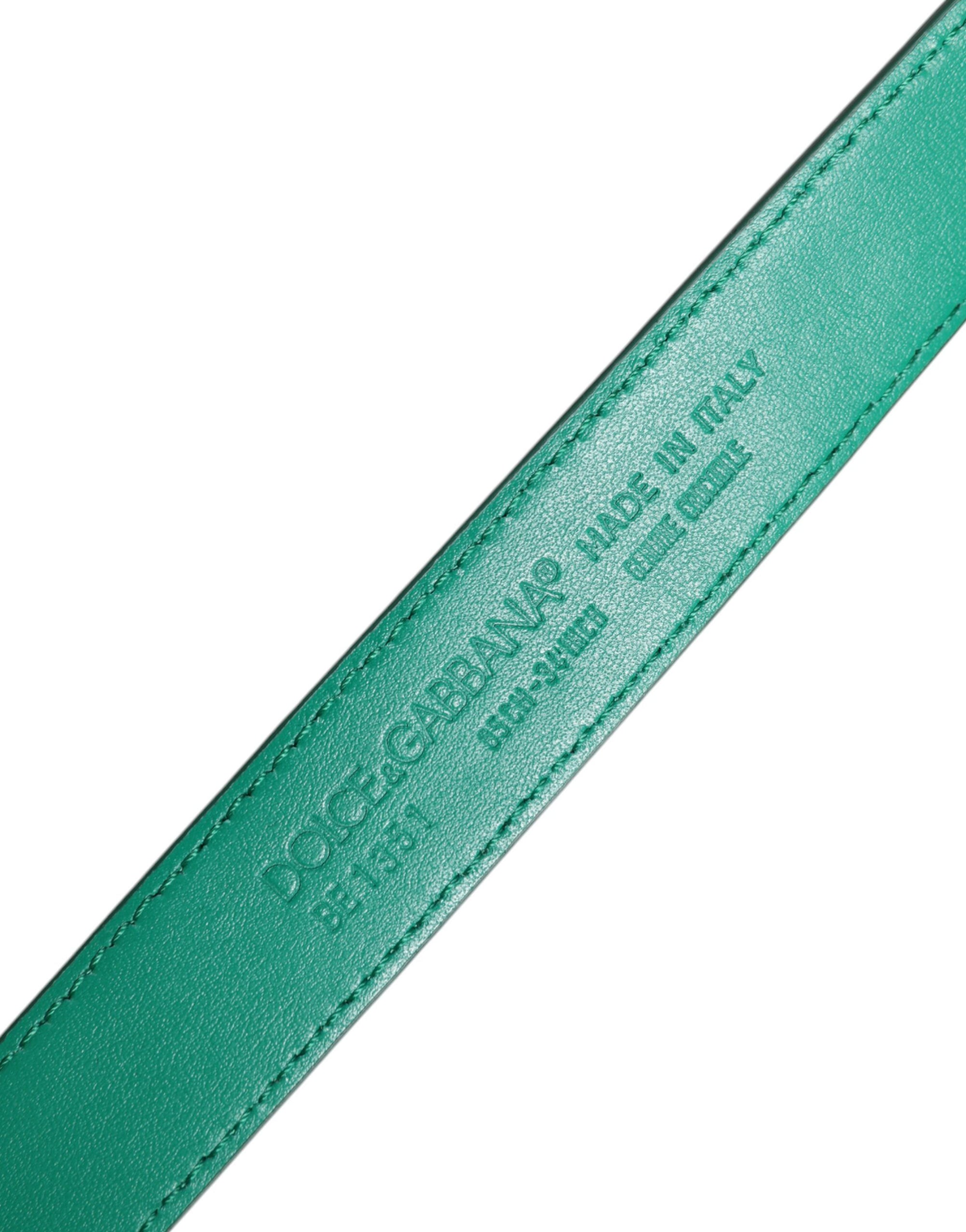 Ceinture à boucle en métal avec logo en cuir vert Dolce &amp; Gabbana