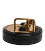 Dolce &amp; Gabbana Black Leather Logo Metal Waist Buckle Belt