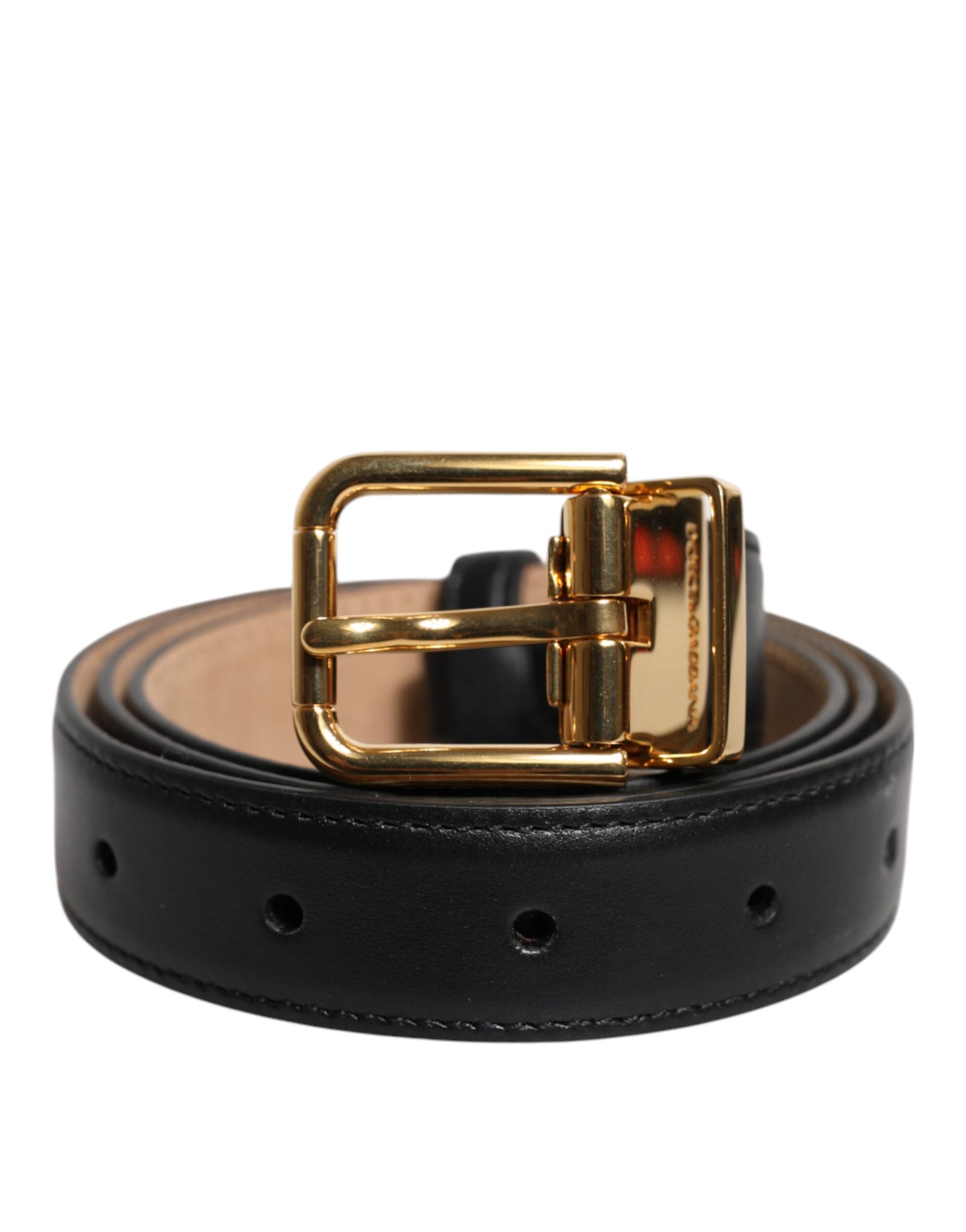 Dolce &amp; Gabbana Black Leather Logo Metal Waist Buckle Belt