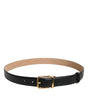 Dolce &amp; Gabbana Black Leather Logo Metal Waist Buckle Belt