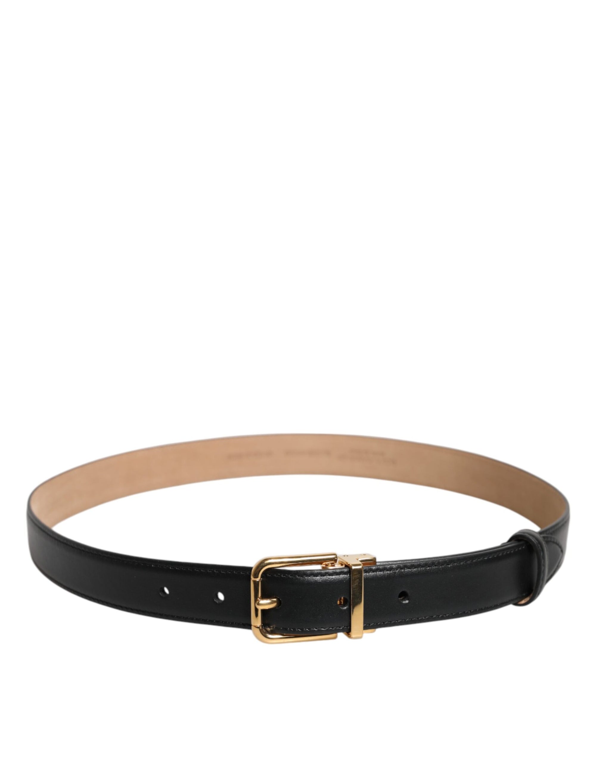 Dolce &amp; Gabbana Black Leather Logo Metal Waist Buckle Belt