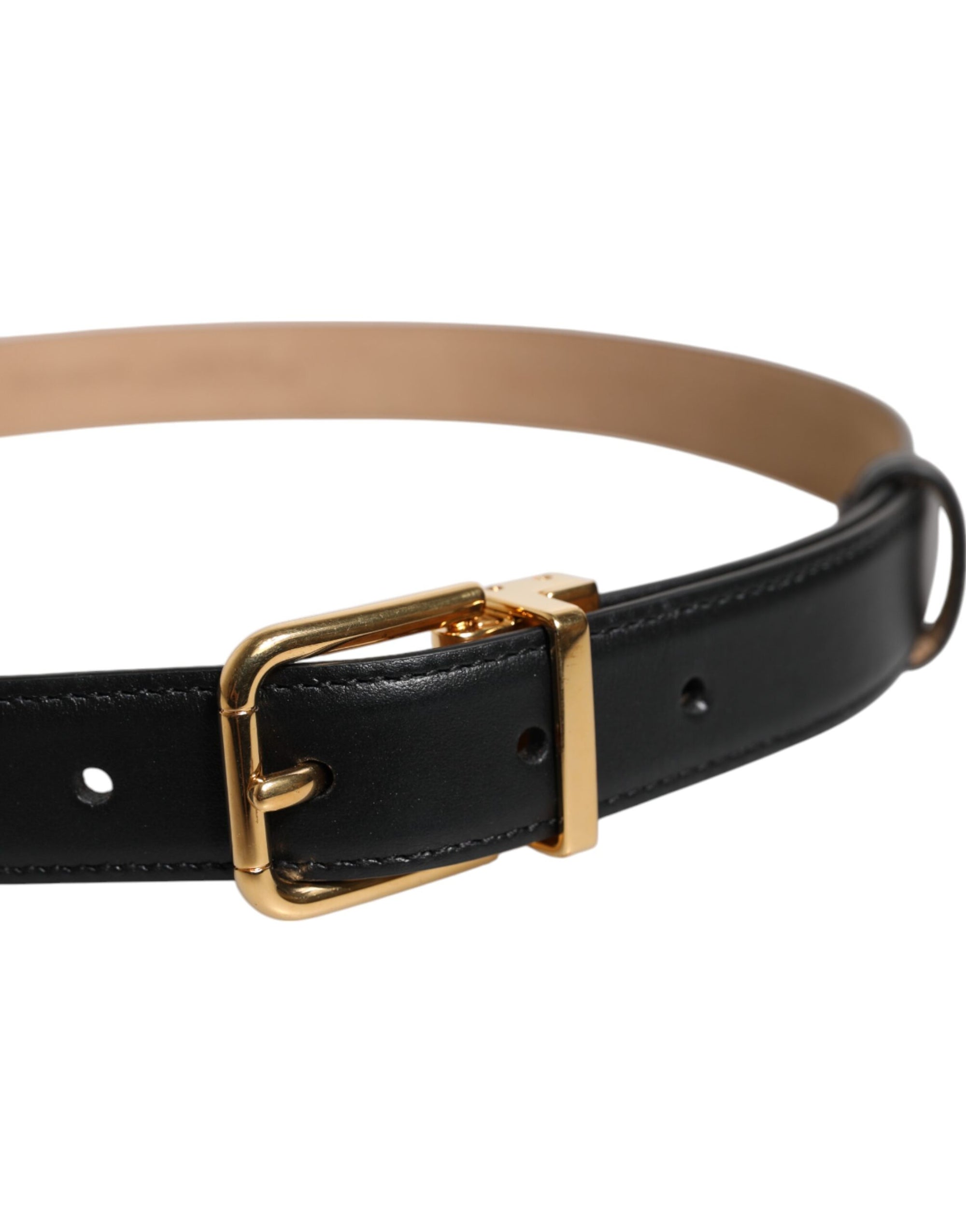 Dolce &amp; Gabbana Black Leather Logo Metal Waist Buckle Belt