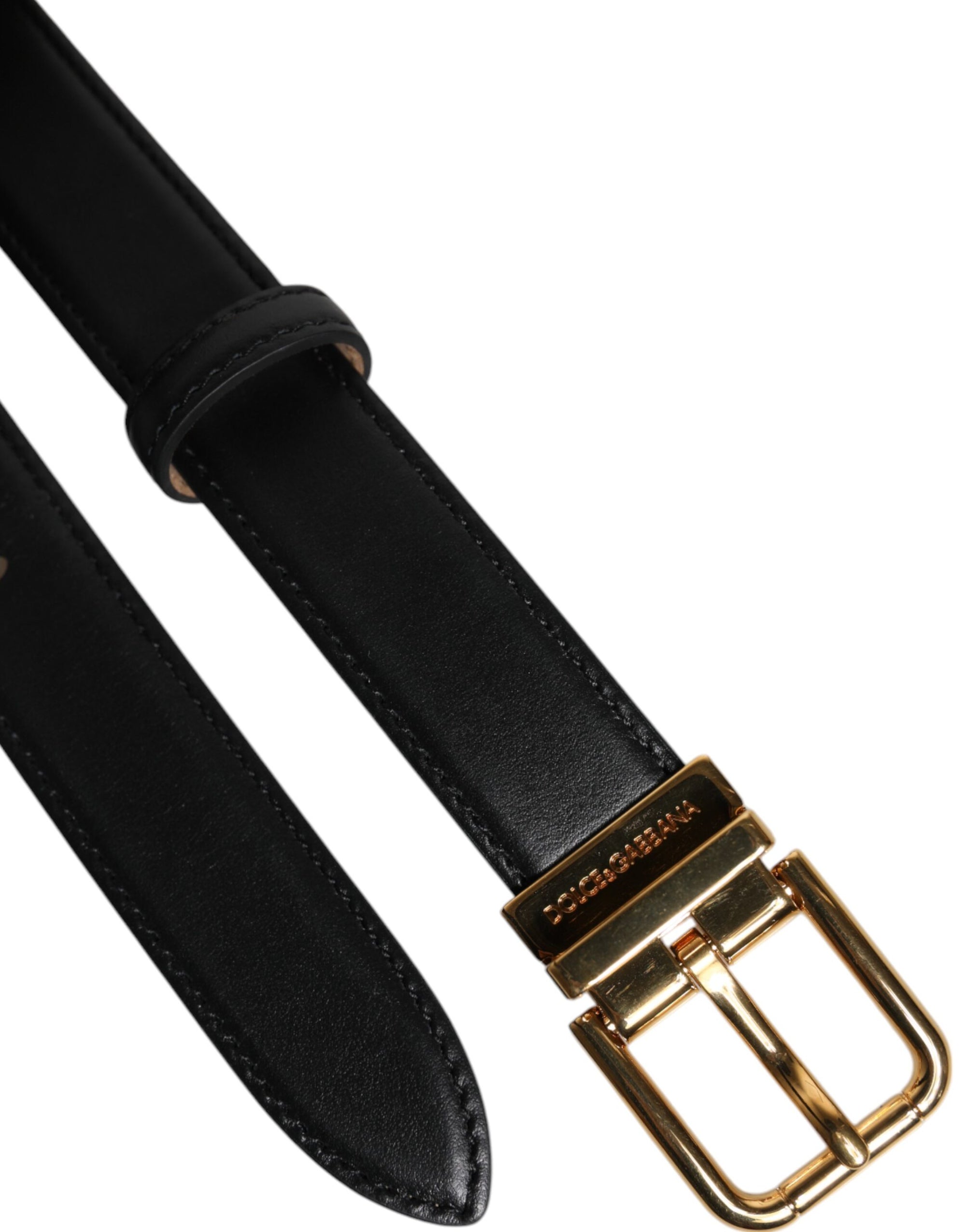 Dolce &amp; Gabbana Black Leather Logo Metal Waist Buckle Belt