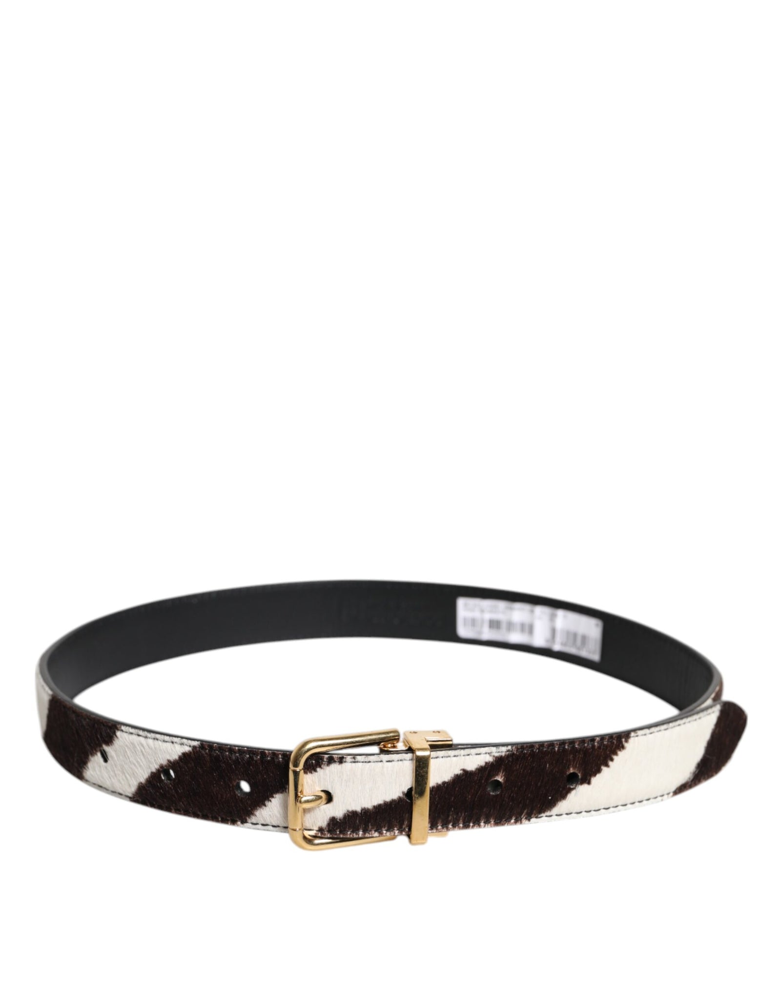 Dolce &amp; Gabbana Black White Pony Leather Waist Buckle Belt