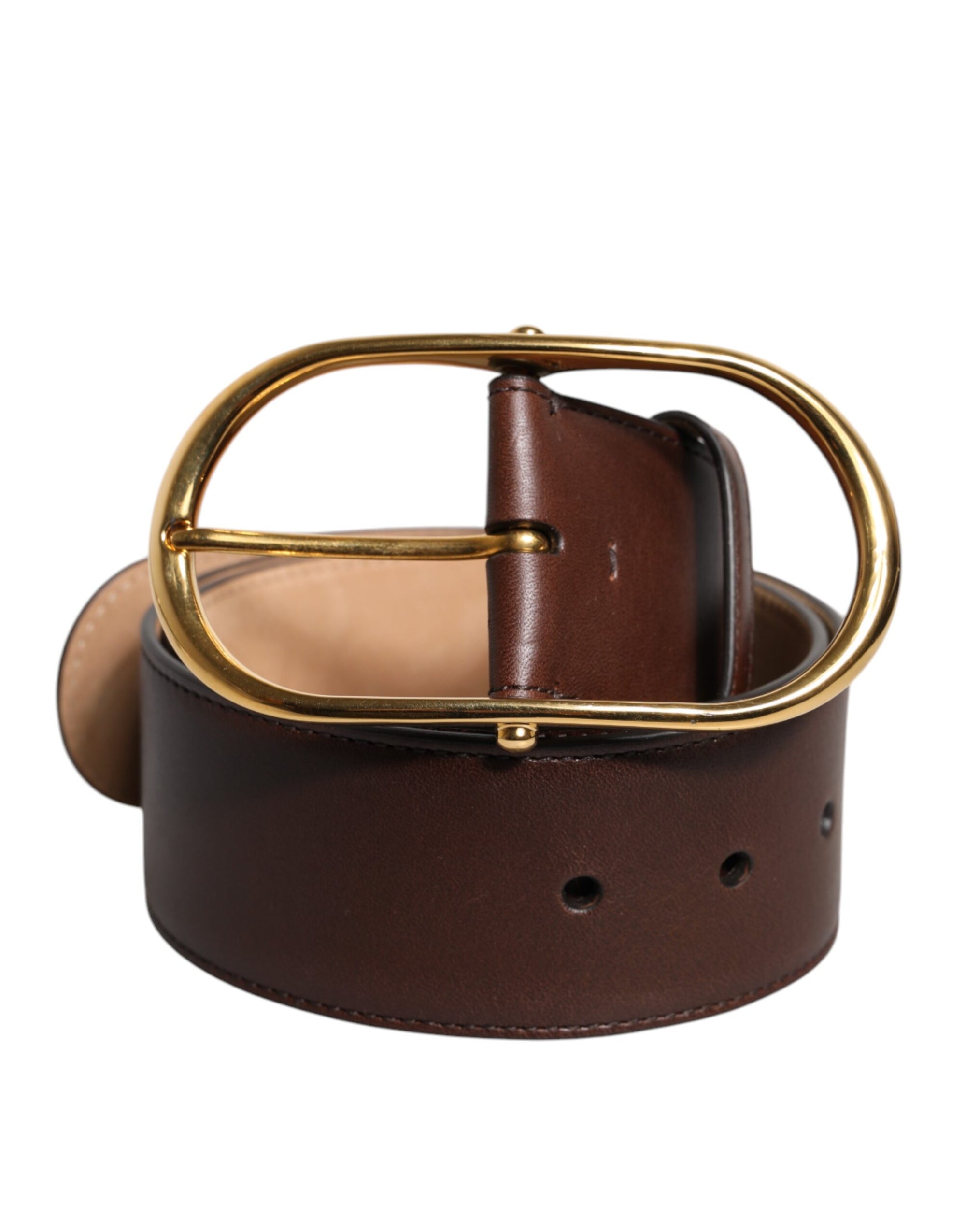 Dolce &amp; Gabbana Brown Leather Waist Gold Metal Buckle Belt