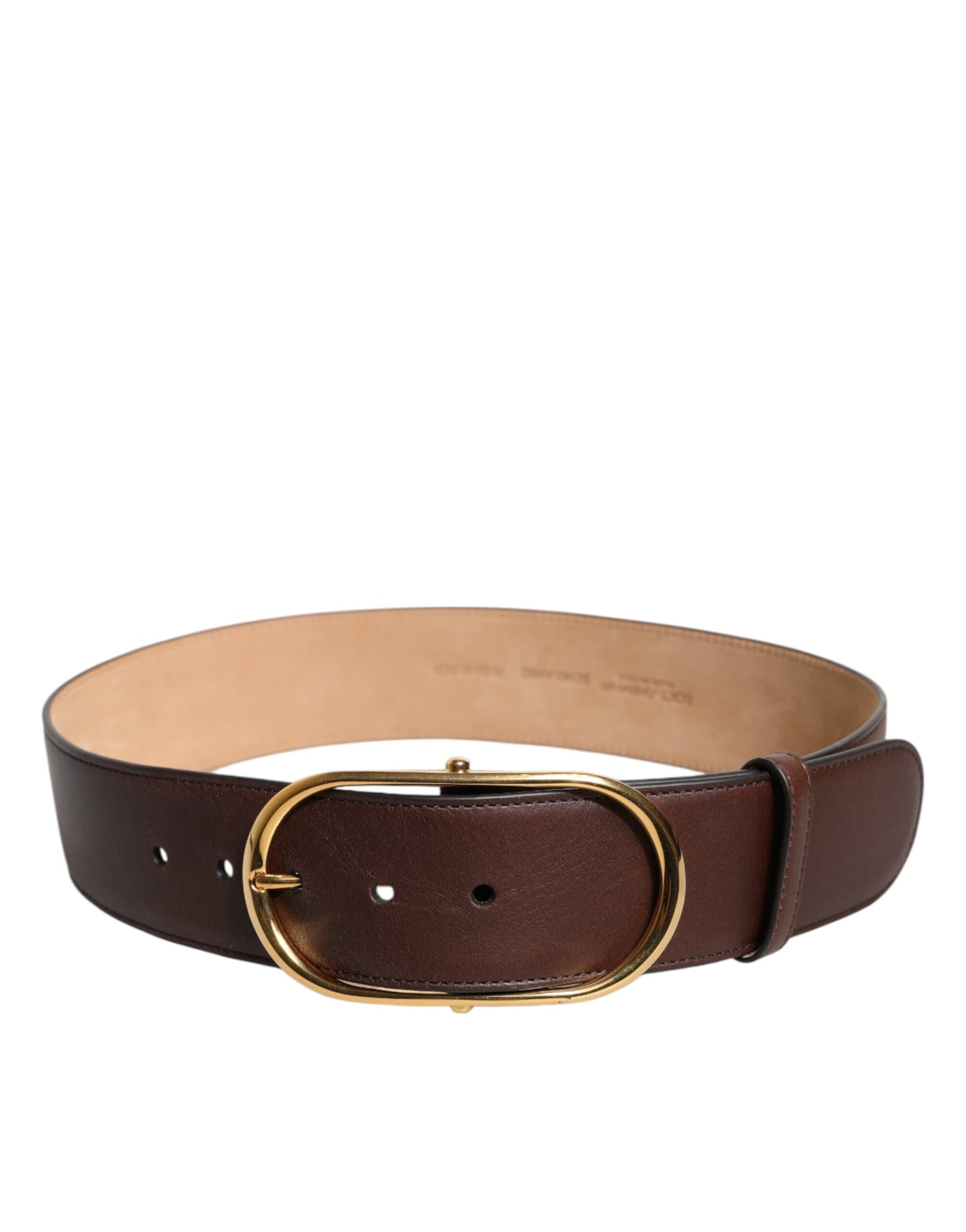 Dolce &amp; Gabbana Brown Leather Waist Gold Metal Buckle Belt