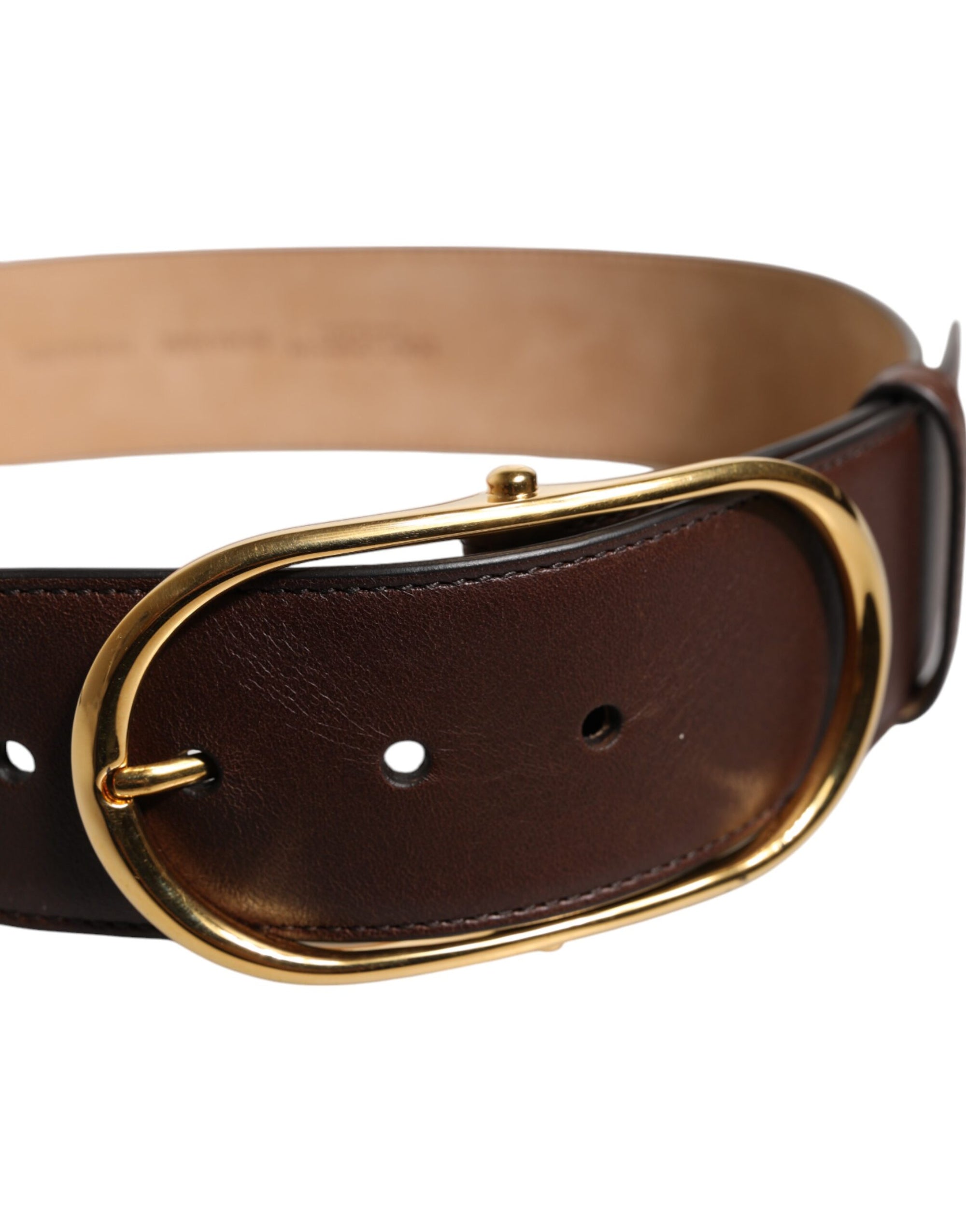 Dolce &amp; Gabbana Brown Leather Waist Gold Metal Buckle Belt