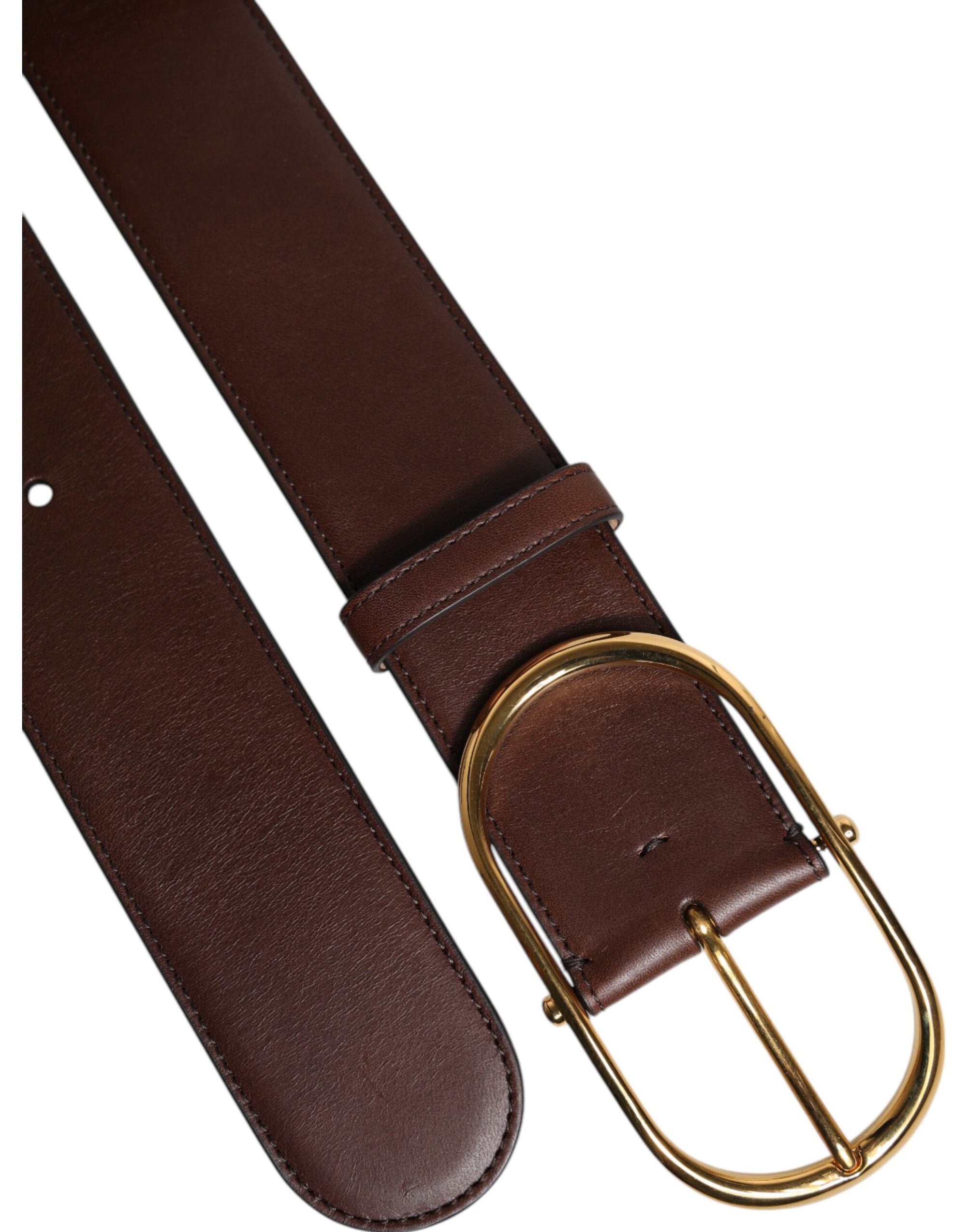 Dolce &amp; Gabbana Brown Leather Waist Gold Metal Buckle Belt