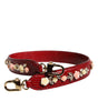 Dolce & Gabbana Red Leather Floral Embellish Bag Shoulder Strap