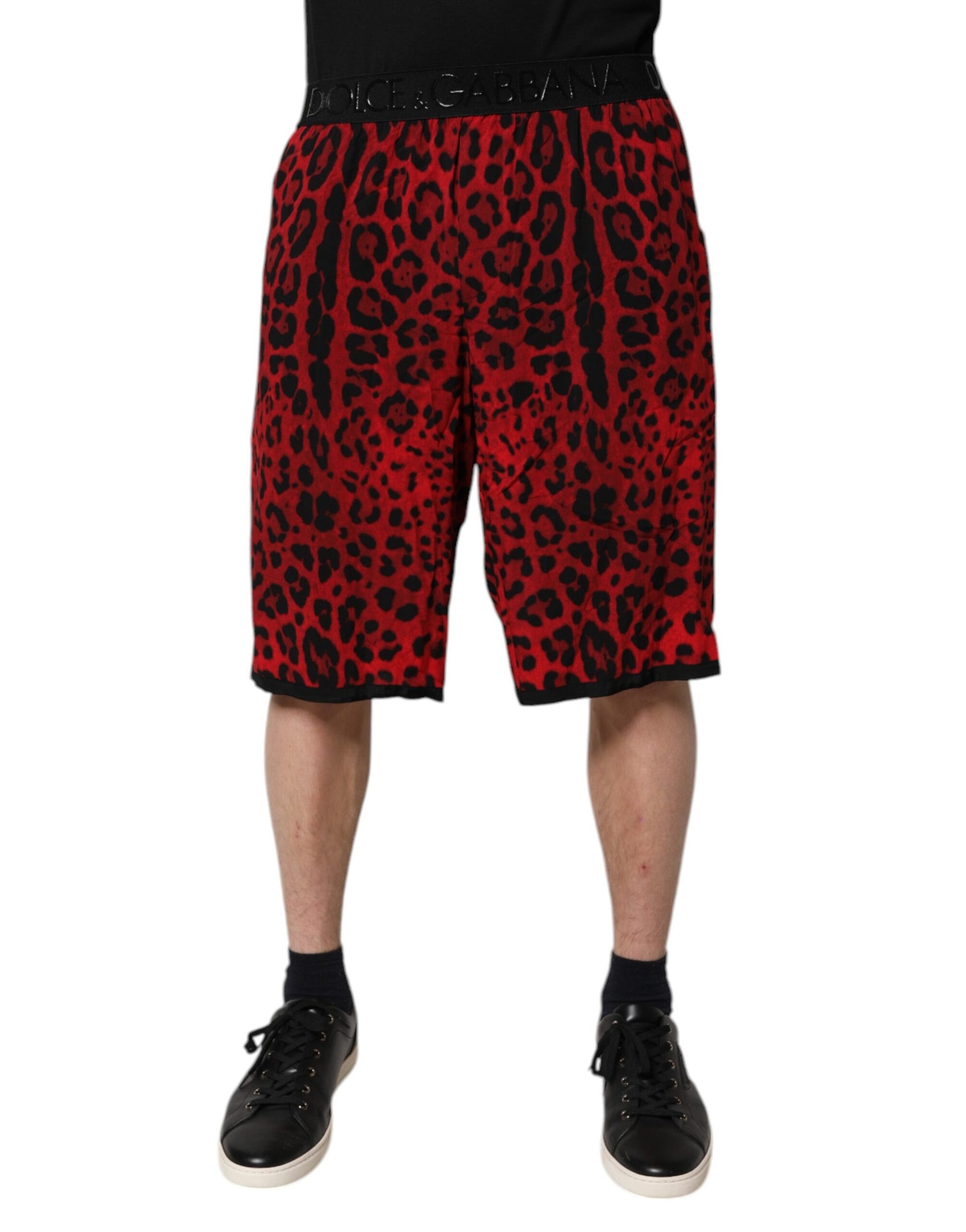 Bermuda en viscose à imprimé léopard rouge Dolce &amp; Gabbana