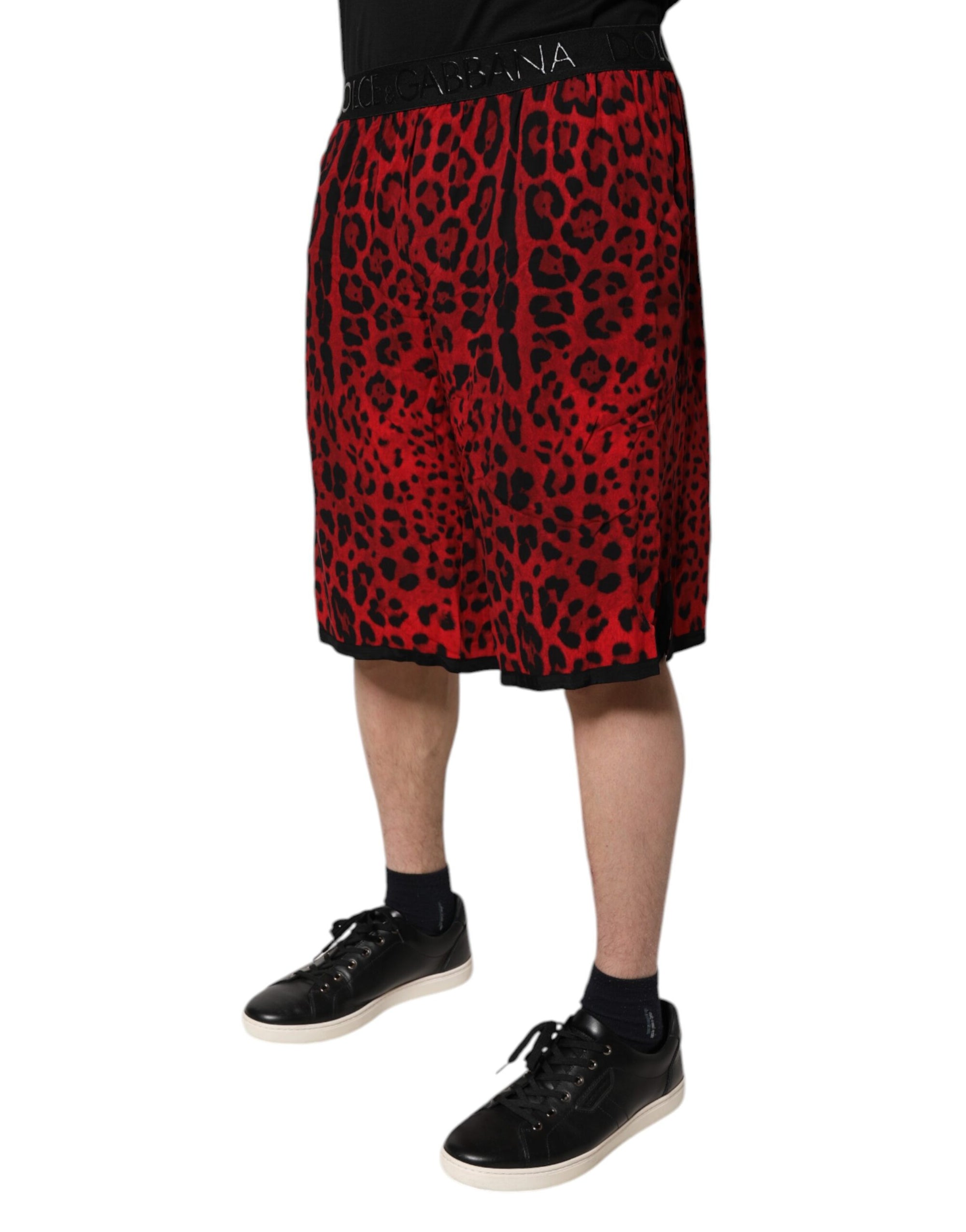 Bermuda en viscose à imprimé léopard rouge Dolce &amp; Gabbana
