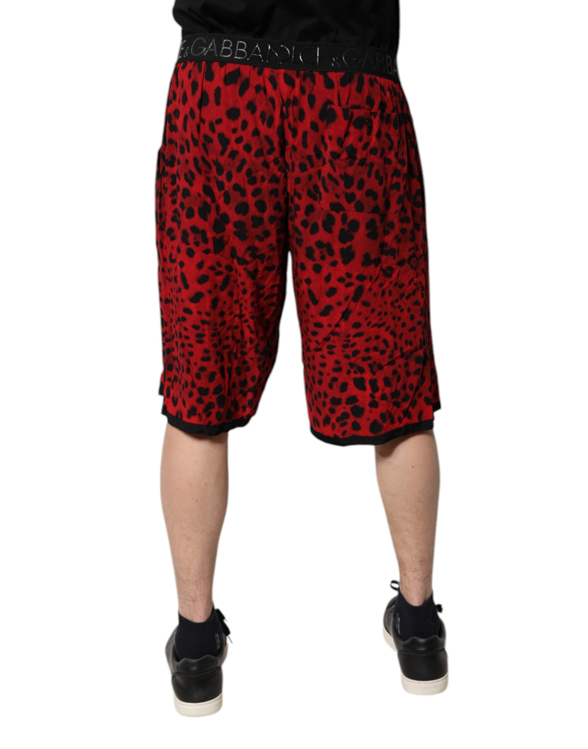 Bermuda en viscose à imprimé léopard rouge Dolce &amp; Gabbana