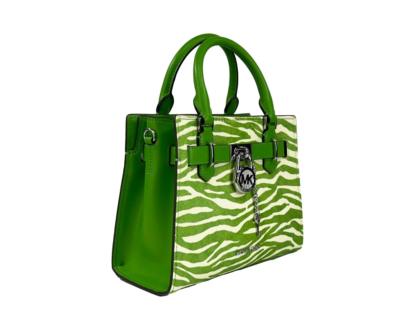 Michael Kors Hamilton Petit sac à bandoulière en cuir imprimé zèbre Vert jungle