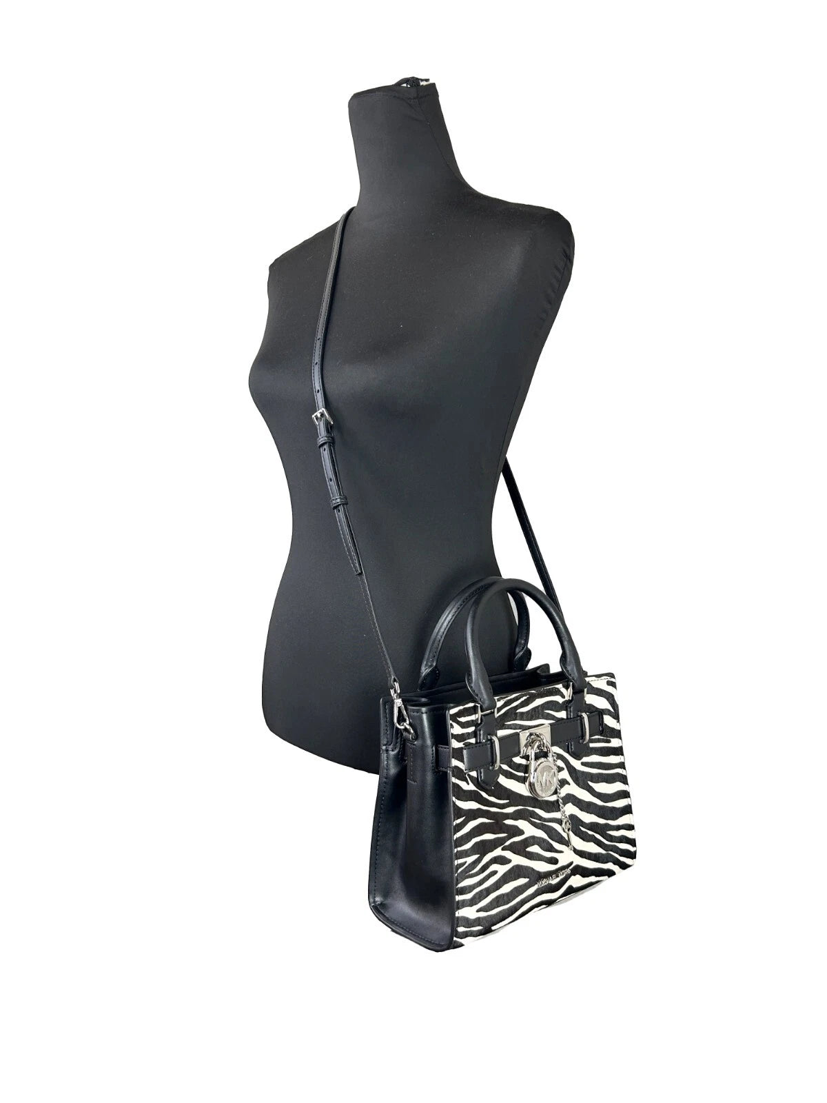 Michael Kors Hamilton Petit sac à bandoulière en cuir à imprimé zèbre Noir/Blanc