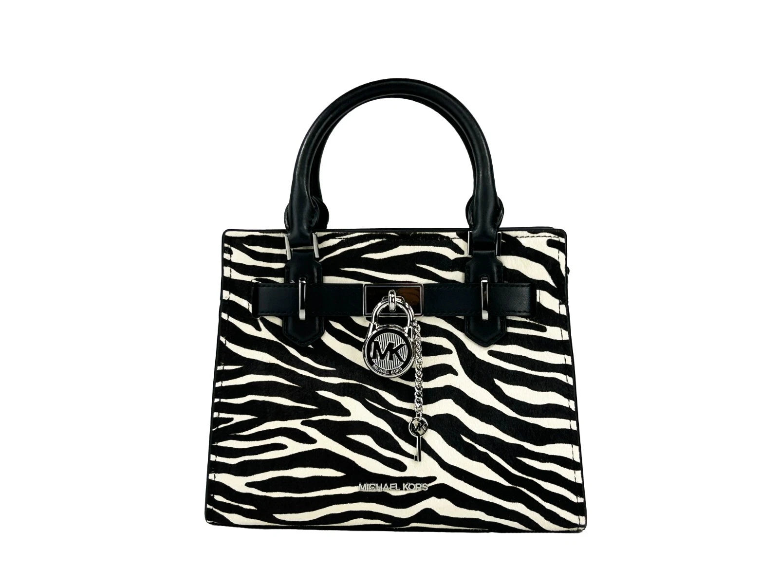 Michael Kors Hamilton Petit sac à bandoulière en cuir à imprimé zèbre Noir/Blanc