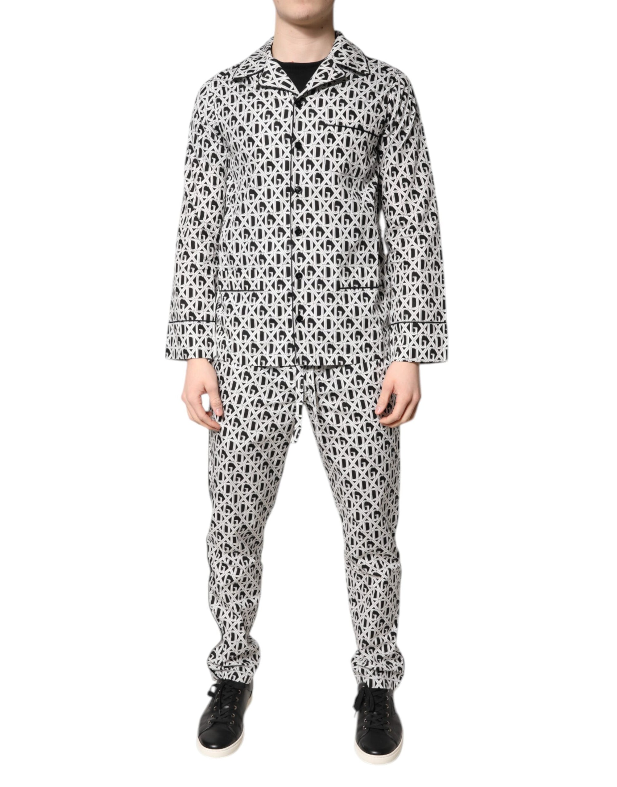 Dolce &amp; Gabbana Black White DG Print Cotton Pajama Set Sleepwear