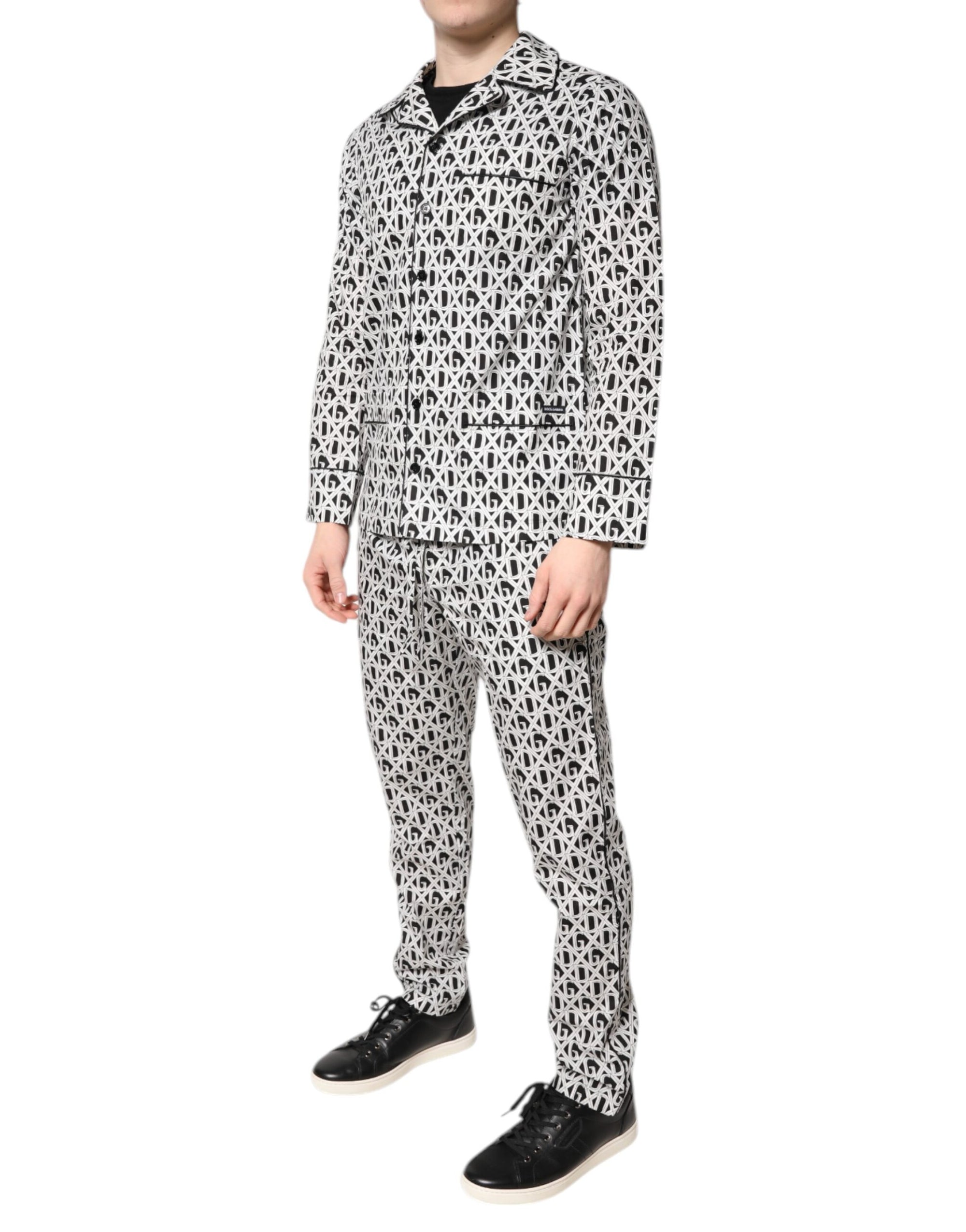 Dolce &amp; Gabbana Black White DG Print Cotton Pajama Set Sleepwear