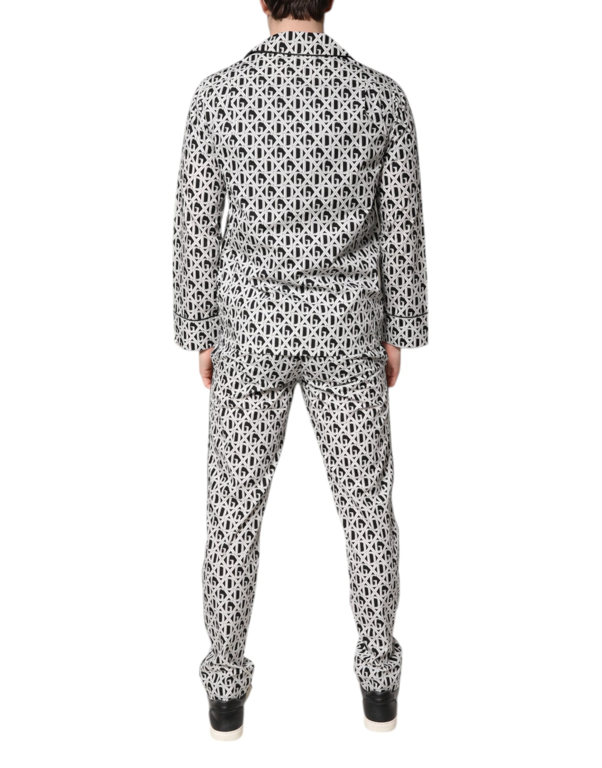 Dolce &amp; Gabbana Black White DG Print Cotton Pajama Set Sleepwear