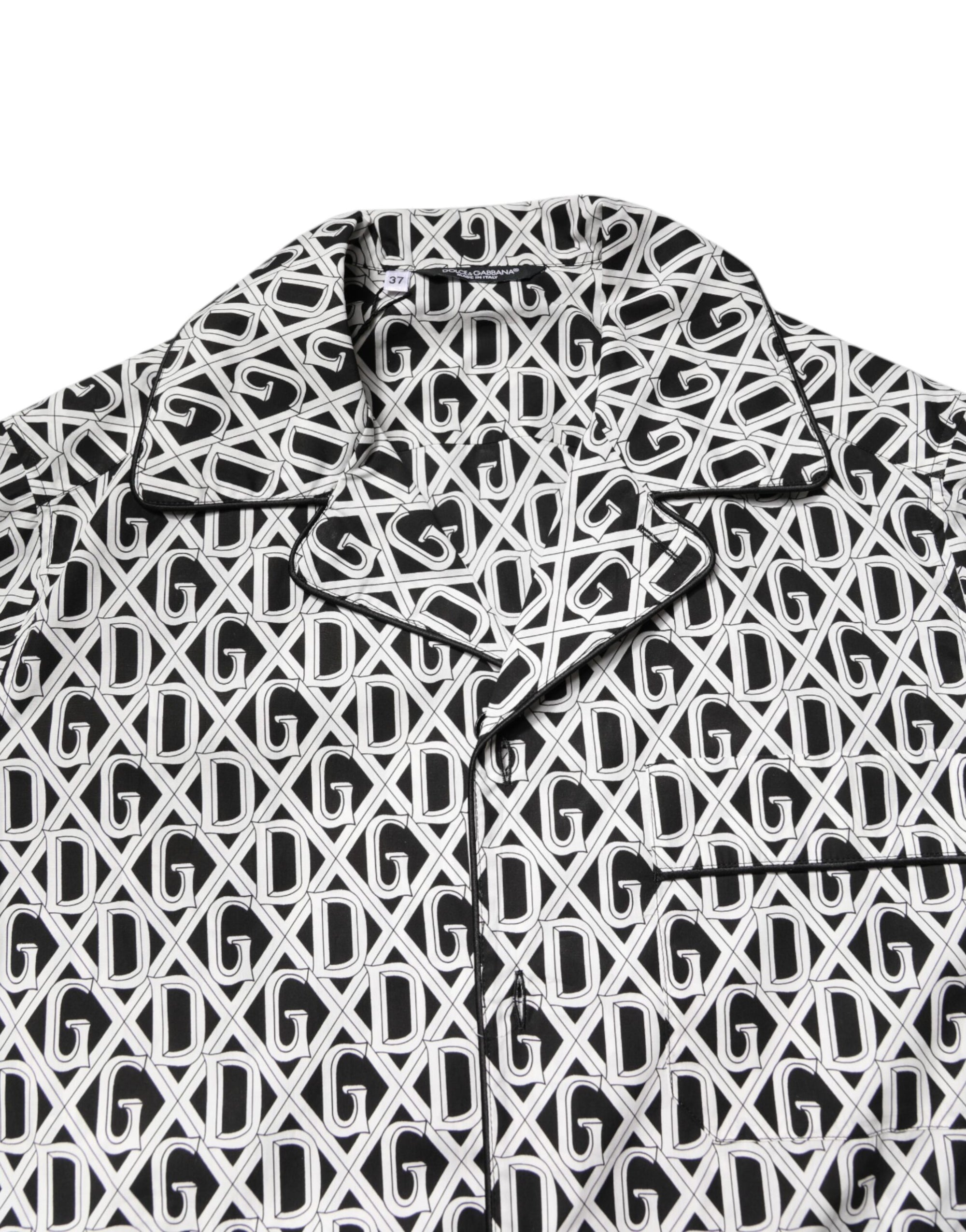 Dolce &amp; Gabbana Black White DG Print Cotton Pajama Set Sleepwear