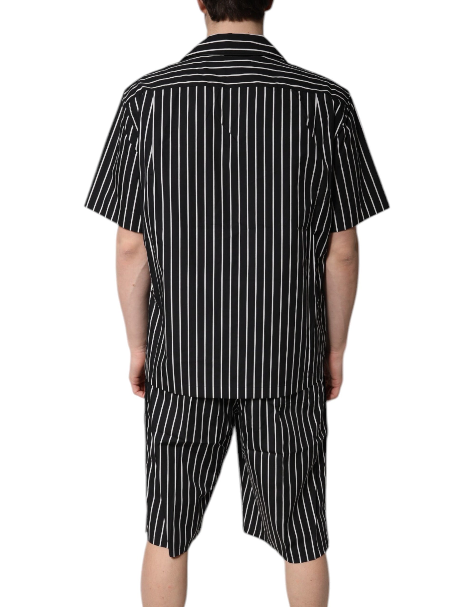 Dolce &amp; Gabbana Black White Stripes Cotton Men Pajama Set Sleepwear