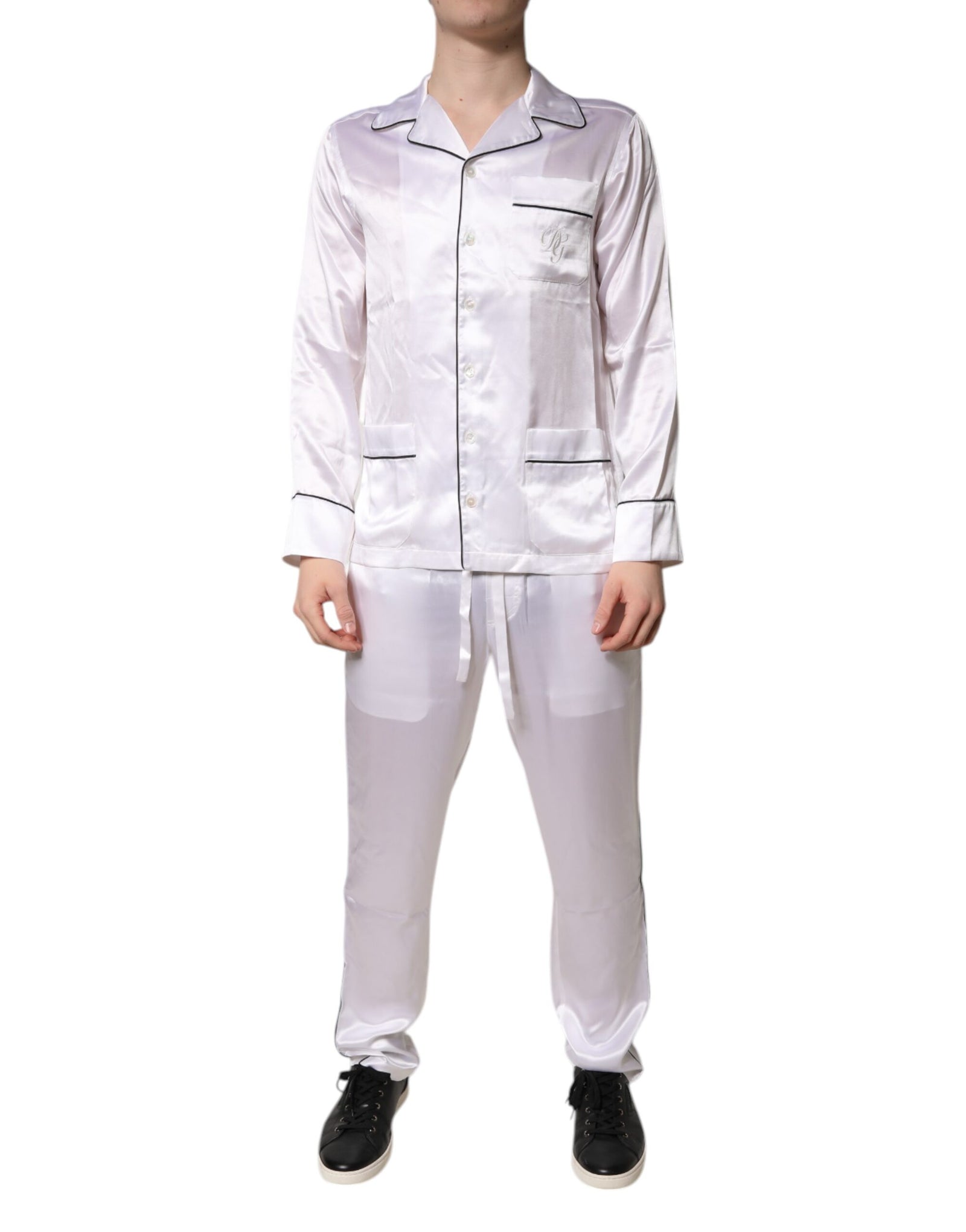 Ensemble pyjama homme en satin de soie blanc Dolce &amp; Gabbana