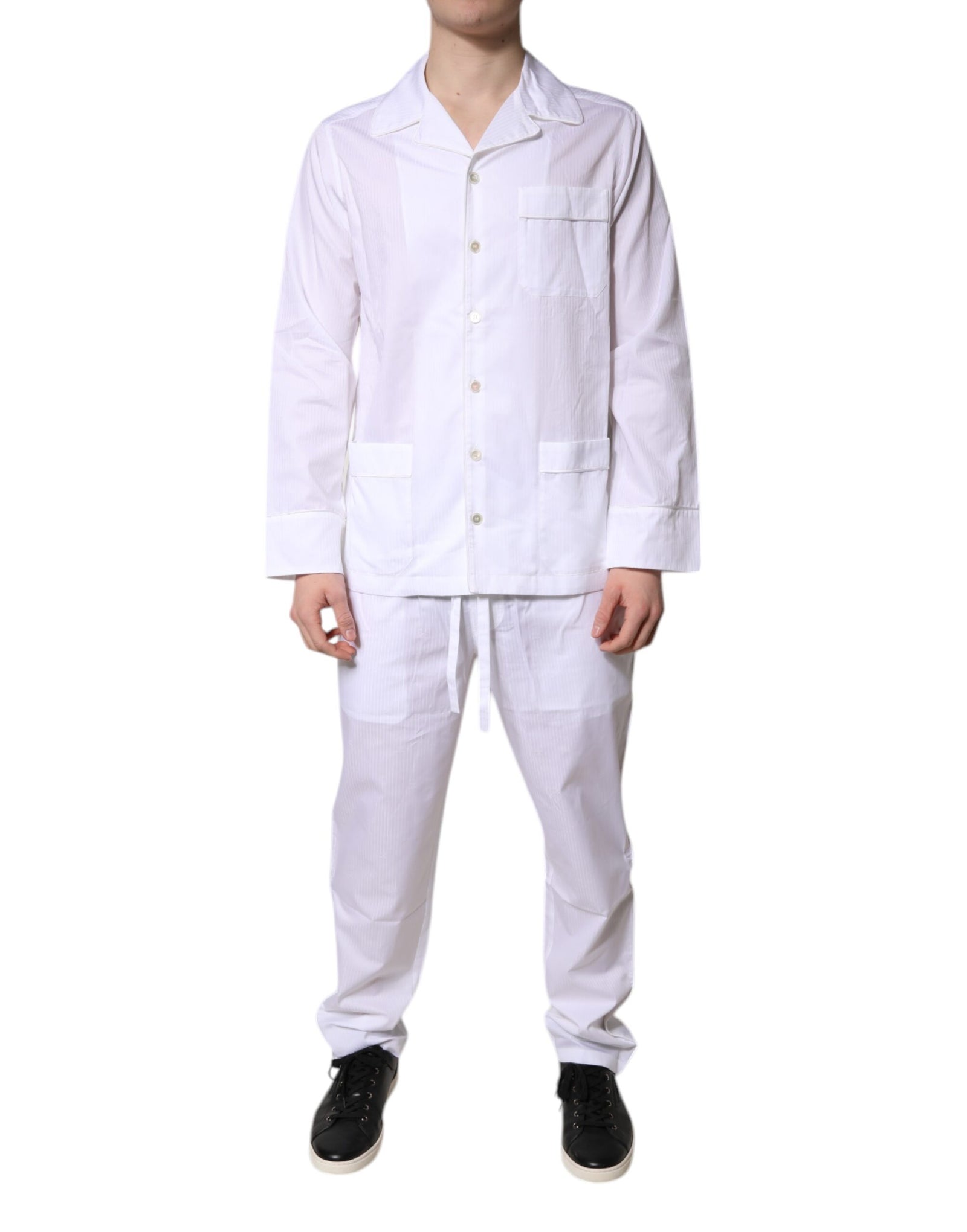 Ensemble pyjama chemise et pantalon en coton blanc Dolce &amp; Gabbana