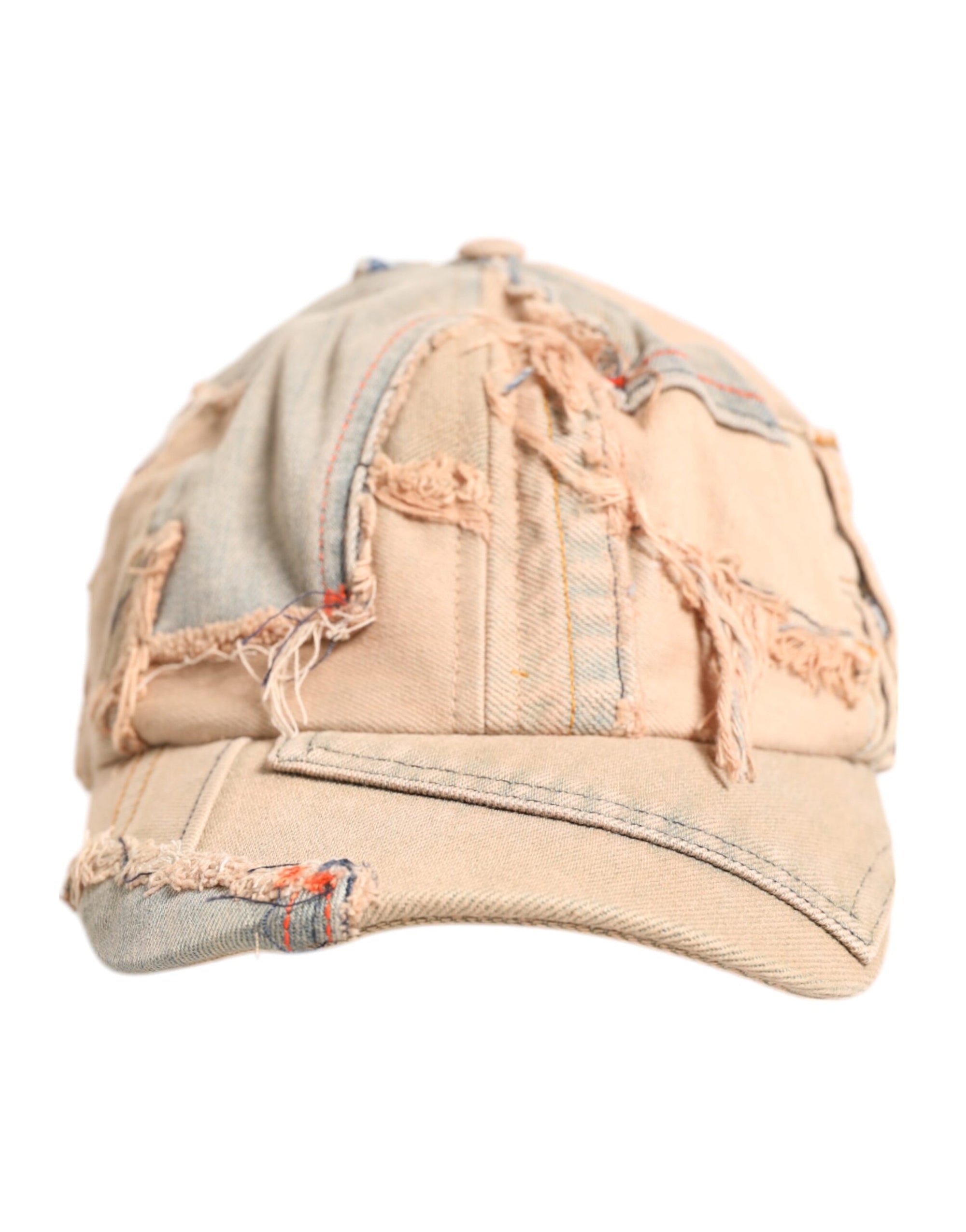 Dolce &amp; Gabbana Beige Tattered Cotton 6 Panels Baseball Cap
