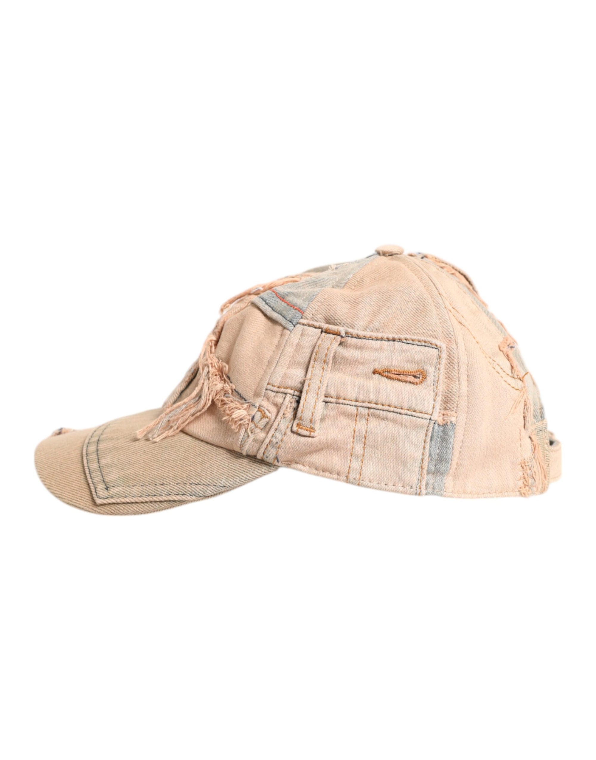 Dolce &amp; Gabbana Beige Tattered Cotton 6 Panels Baseball Cap