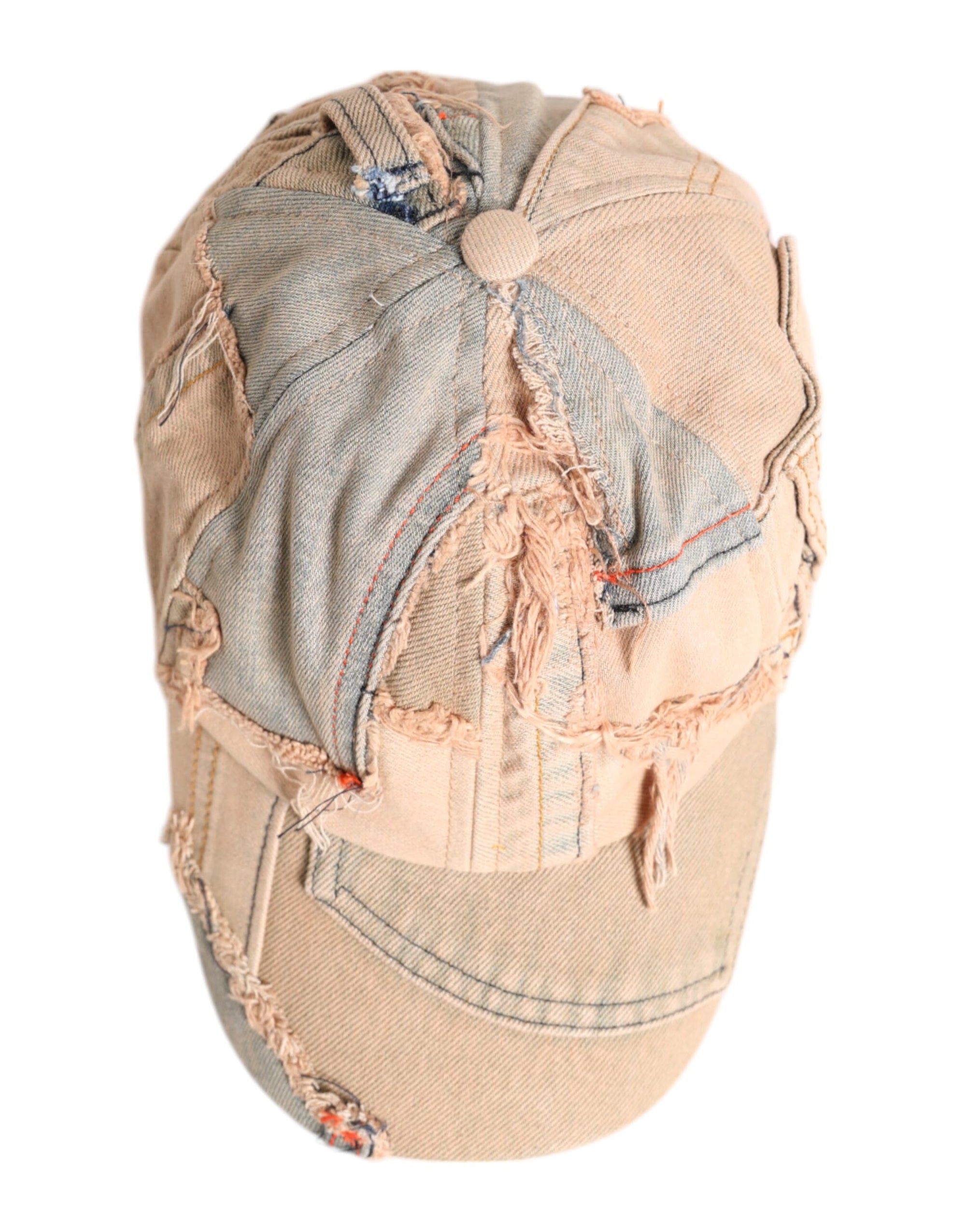 Dolce &amp; Gabbana Beige Tattered Cotton 6 Panels Baseball Cap