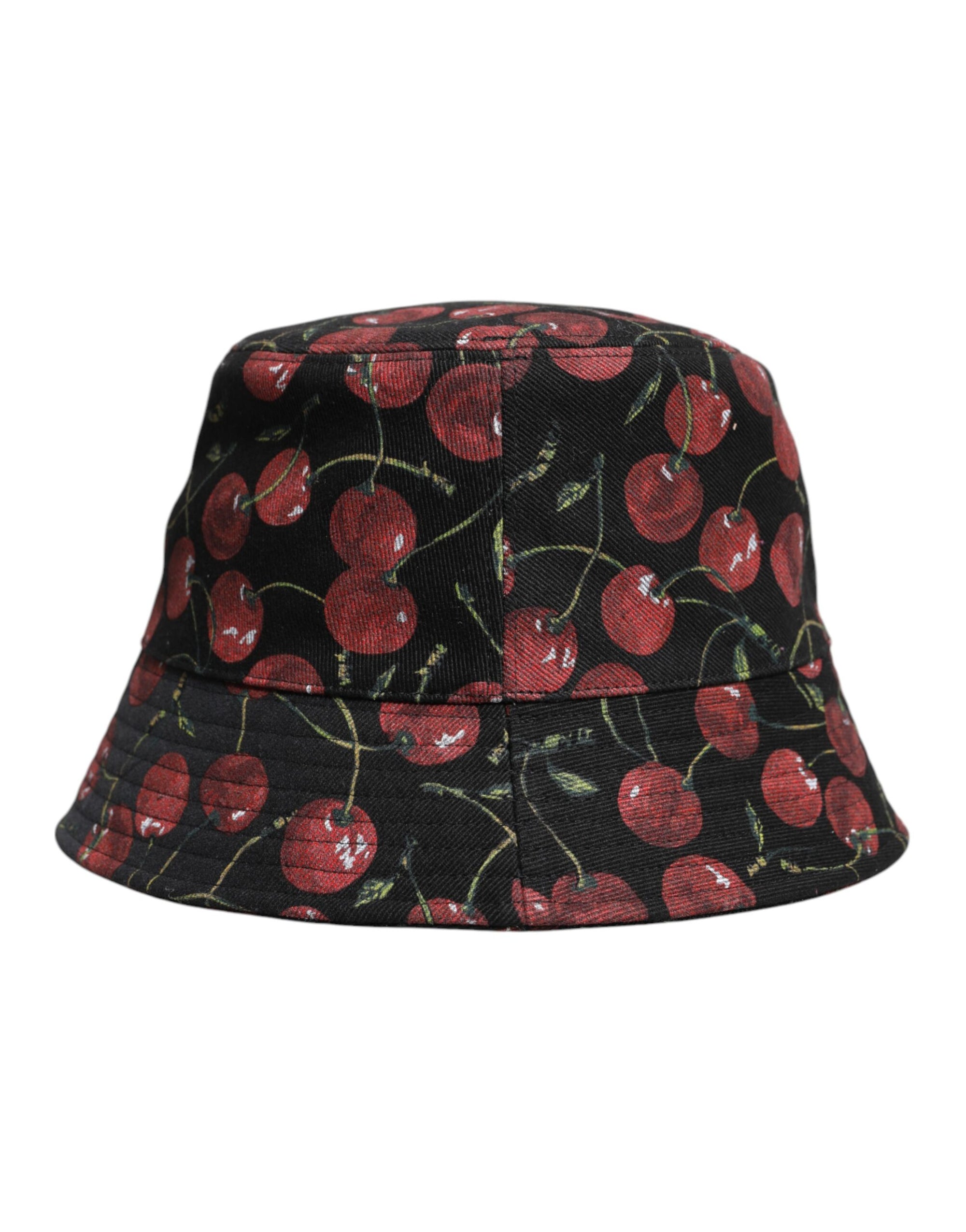 Dolce &amp; Gabbana Black Cotton Printed Wide Brim Bucket Hat