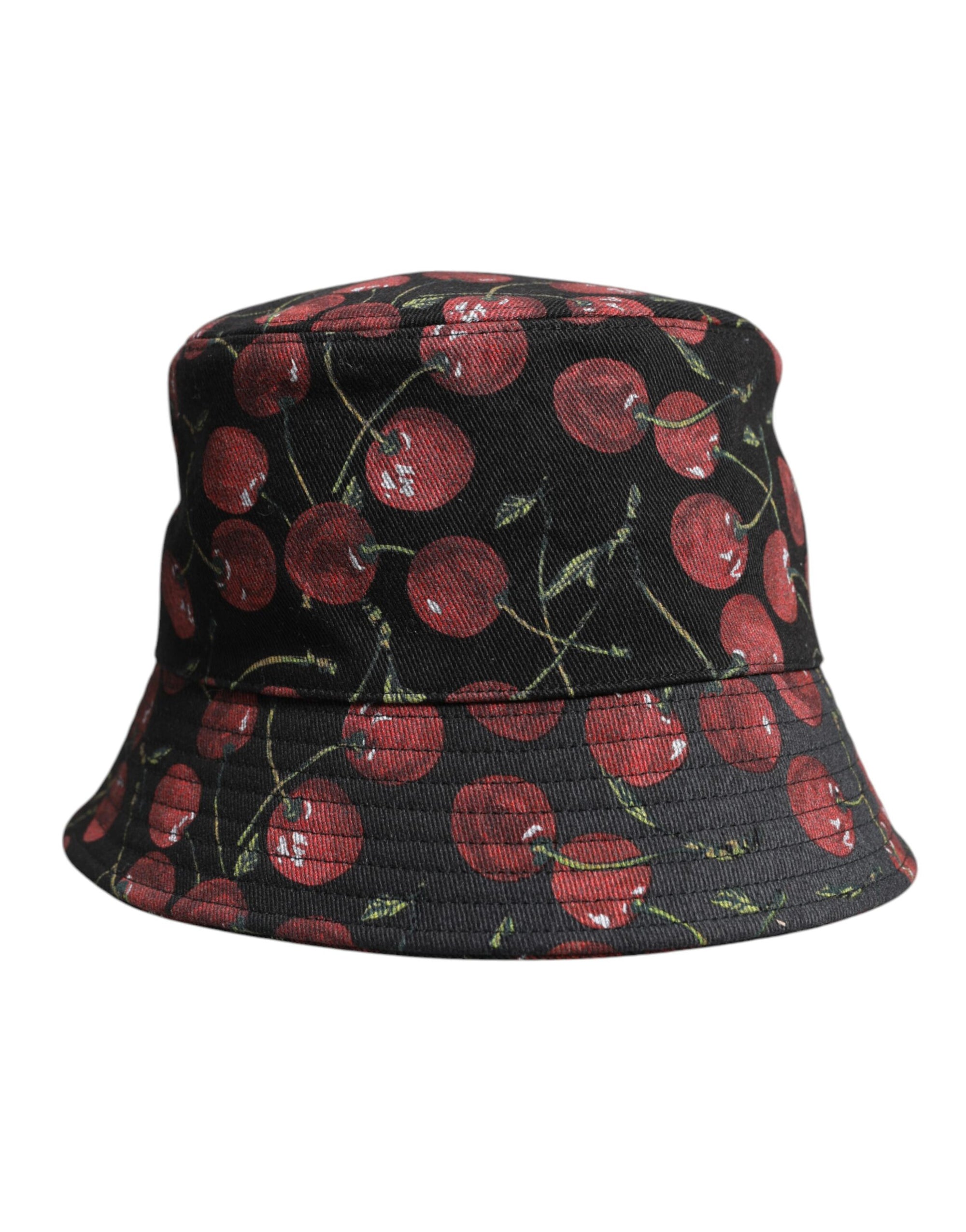Dolce &amp; Gabbana Black Cotton Printed Wide Brim Bucket Hat