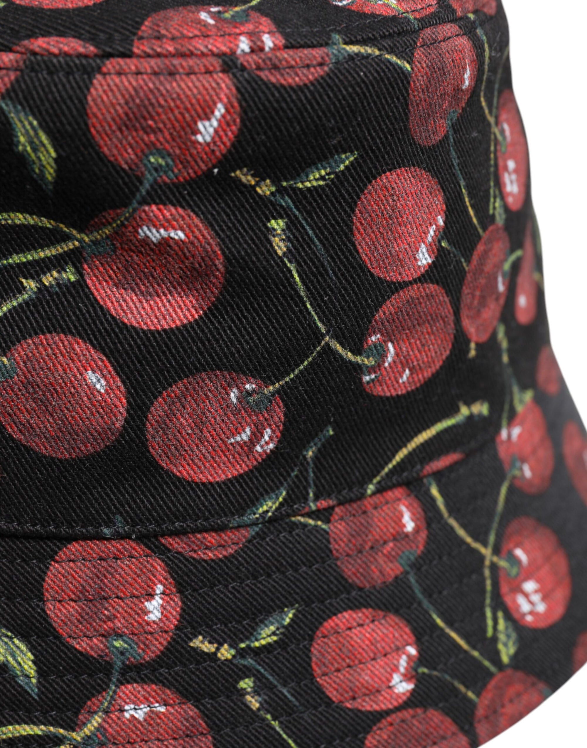 Dolce &amp; Gabbana Black Cotton Printed Wide Brim Bucket Hat