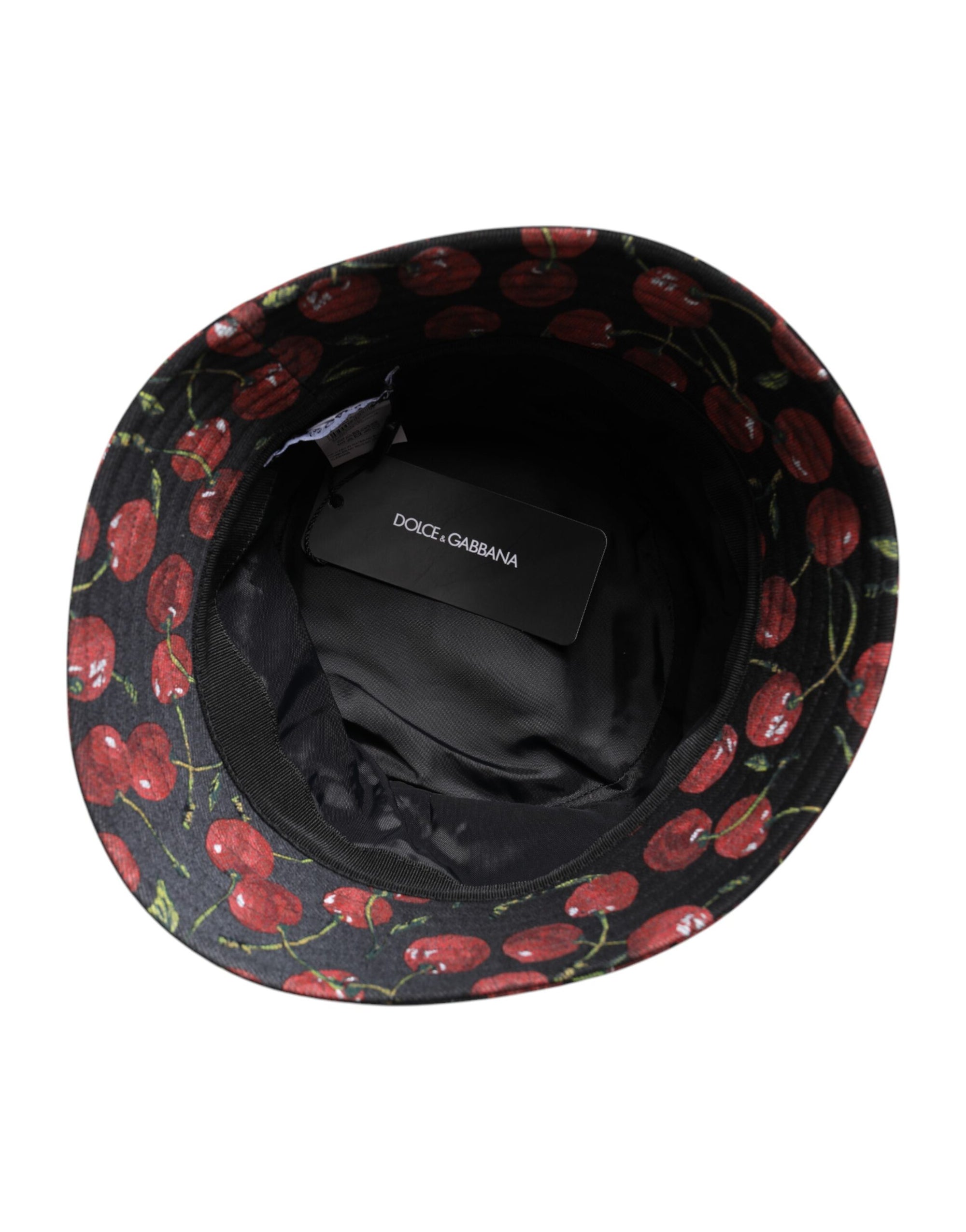 Dolce &amp; Gabbana Black Cotton Printed Wide Brim Bucket Hat