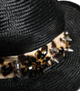 Dolce & Gabbana Black Straw Crystal Embellished Wide Brim Hat
