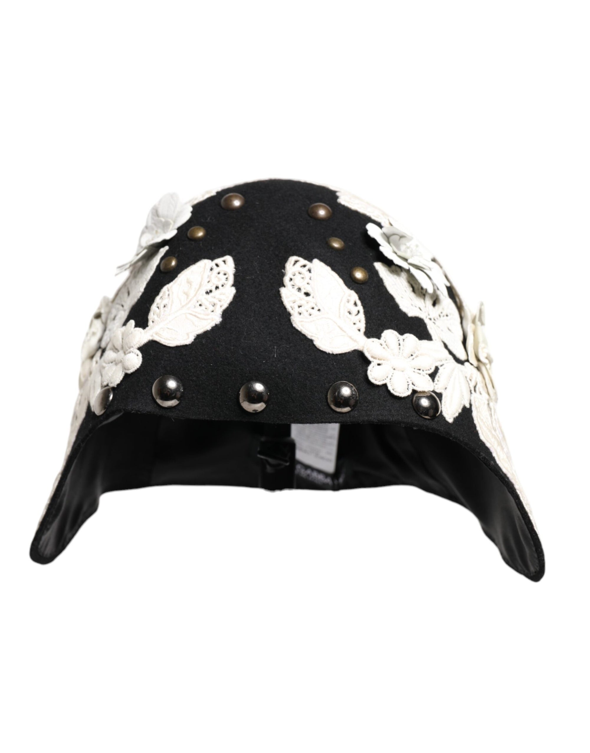 Chapeau cloche Dolce &amp; Gabbana en laine noire à fleurs blanches et feuilles d'or