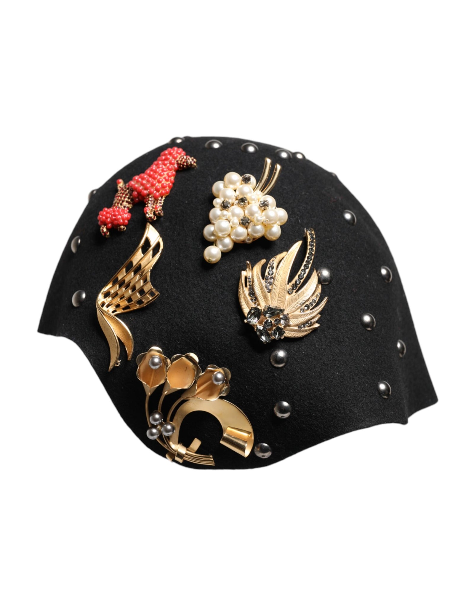 Chapeau cloche Dolce &amp; Gabbana en laine noire à ornements multicolores