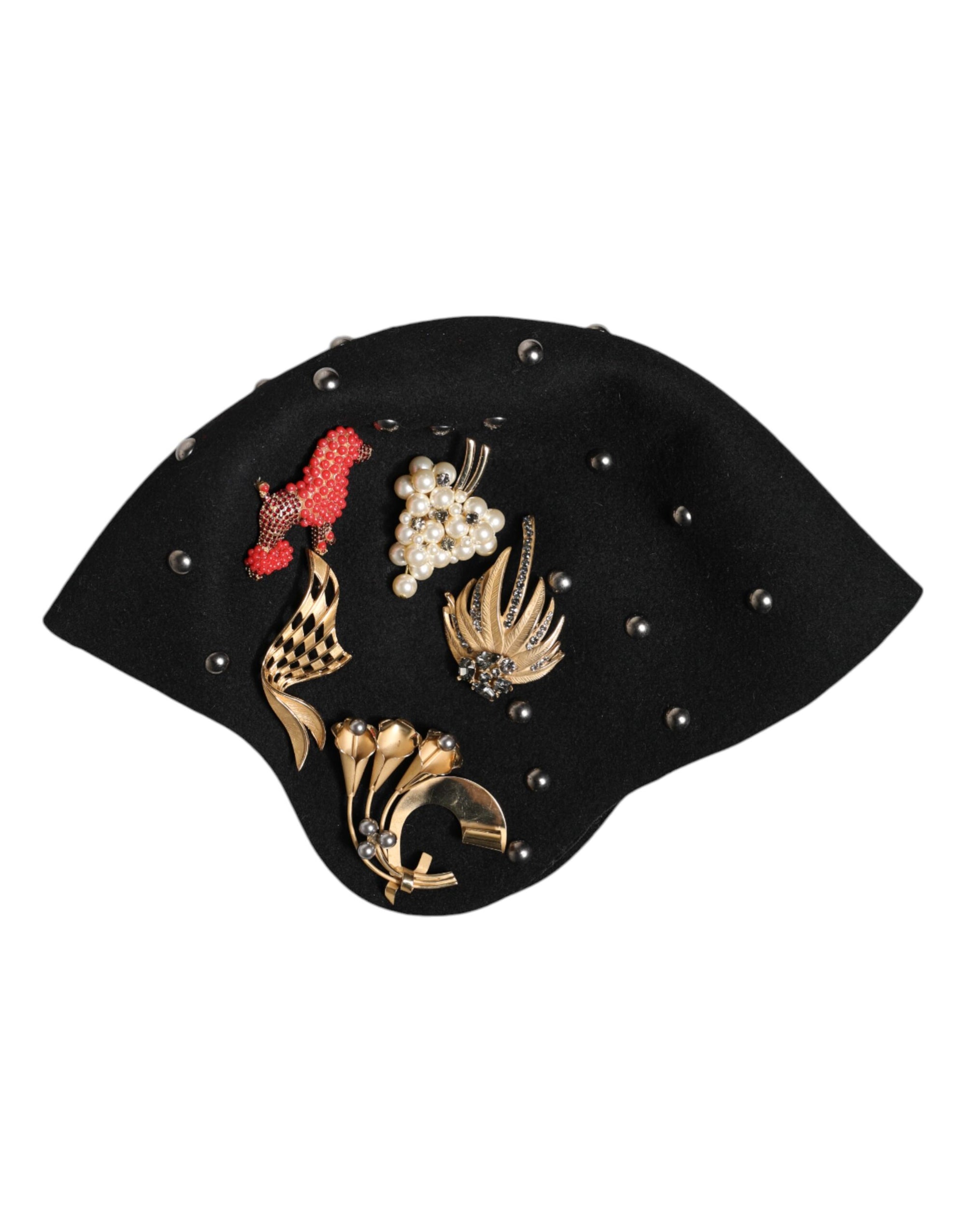 Chapeau cloche Dolce &amp; Gabbana en laine noire à ornements multicolores