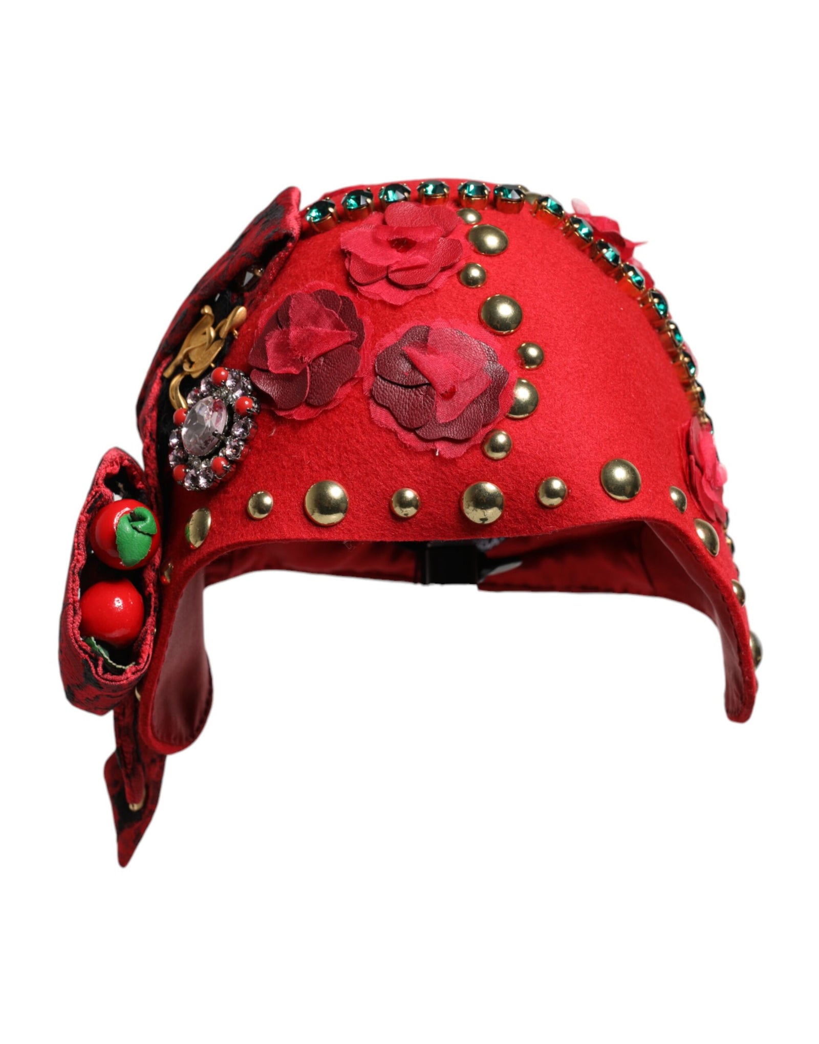 Dolce &amp; Gabbana Broche en cristal rouge et or avec roses Chapeau orné
