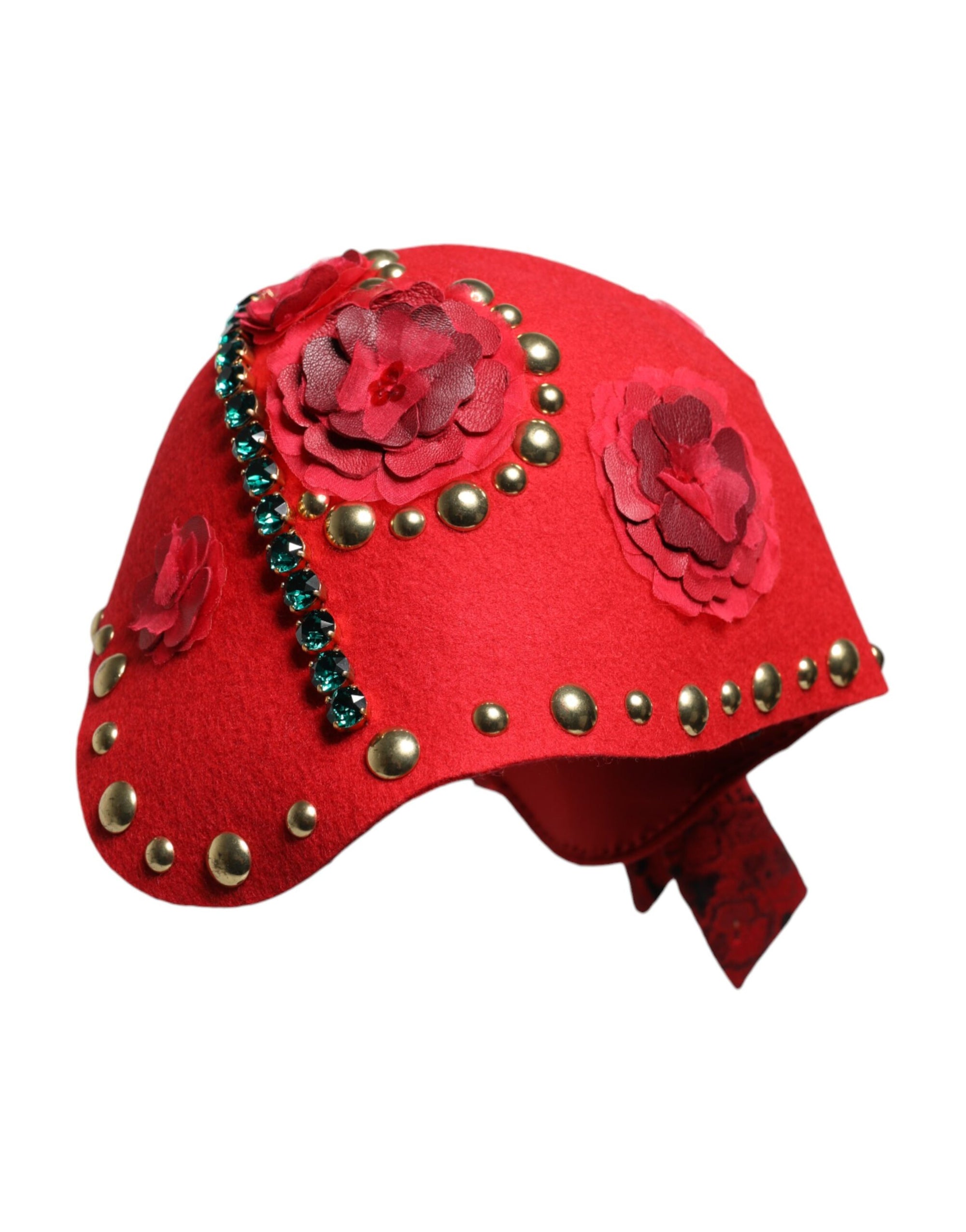 Dolce &amp; Gabbana Broche en cristal rouge et or avec roses Chapeau orné