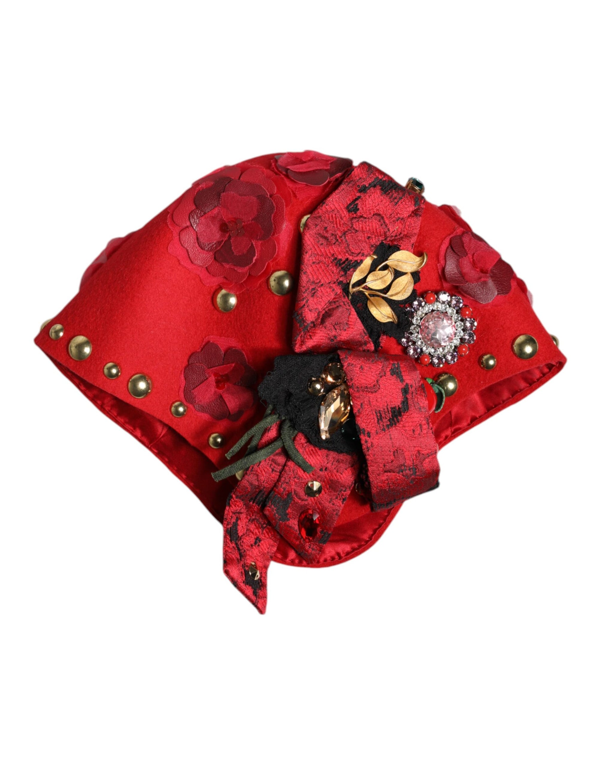 Dolce &amp; Gabbana Broche en cristal rouge et or avec roses Chapeau orné