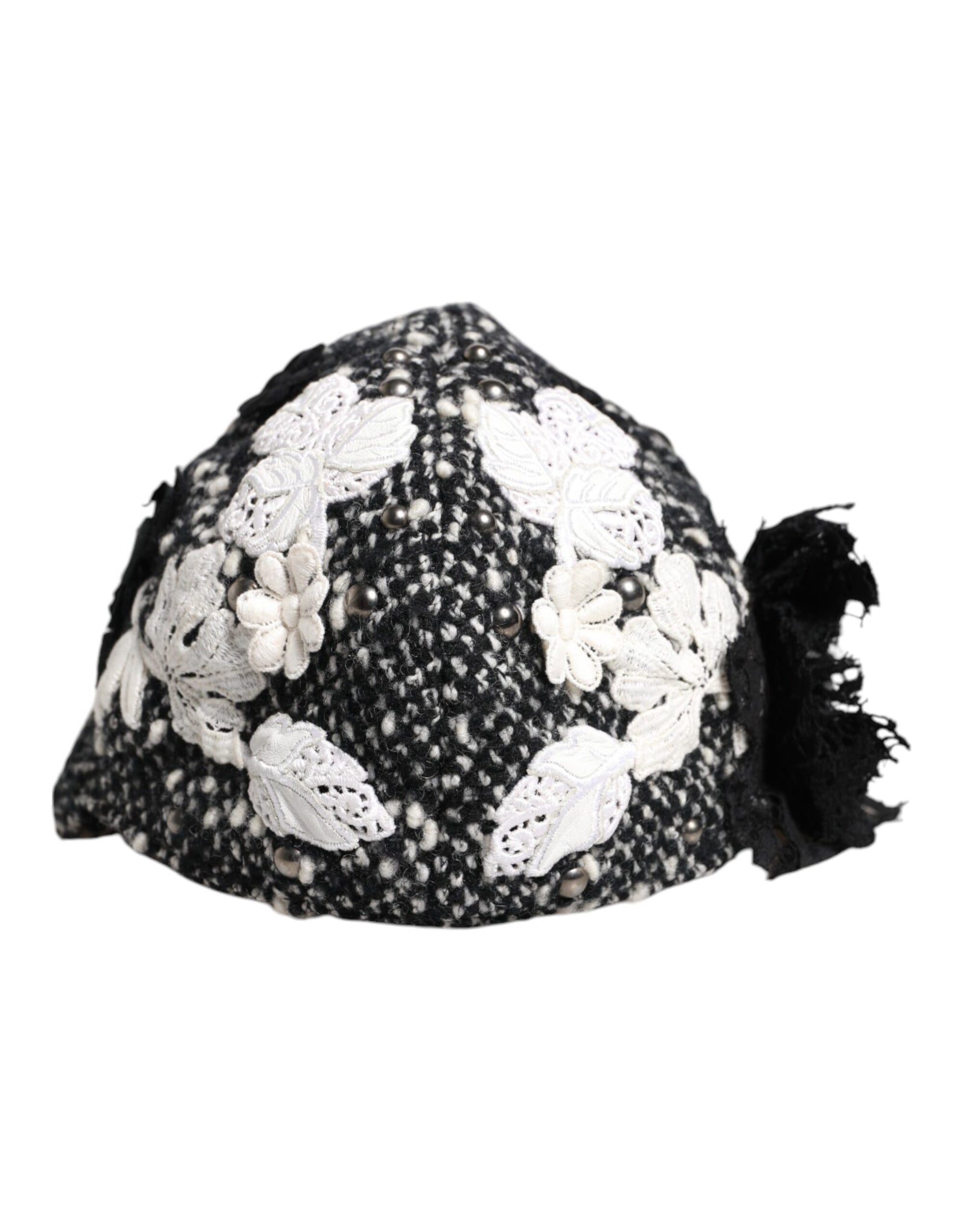 Chapeau cloche Dolce &amp; Gabbana en laine noire à fleurs blanches