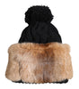 Bonnet d'hiver en fourrure de lapin véritable teintée noir et marron Dolce &amp; Gabbana