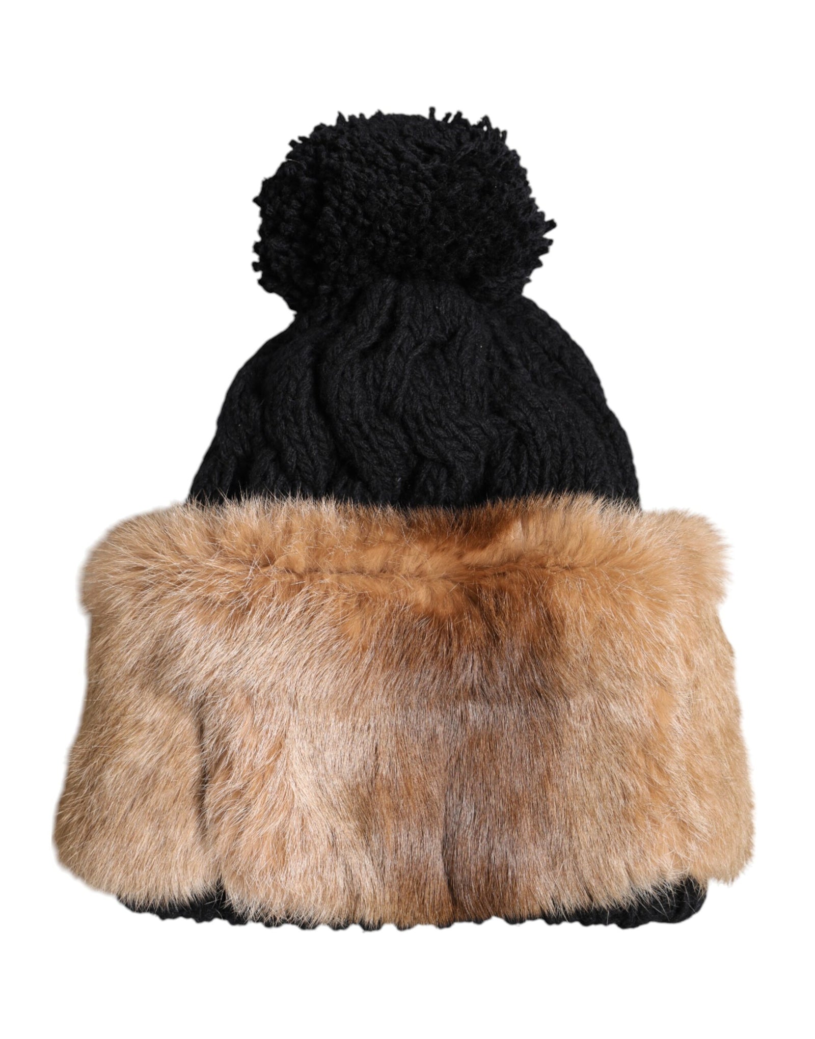 Bonnet d'hiver en fourrure de lapin véritable teintée noir et marron Dolce &amp; Gabbana