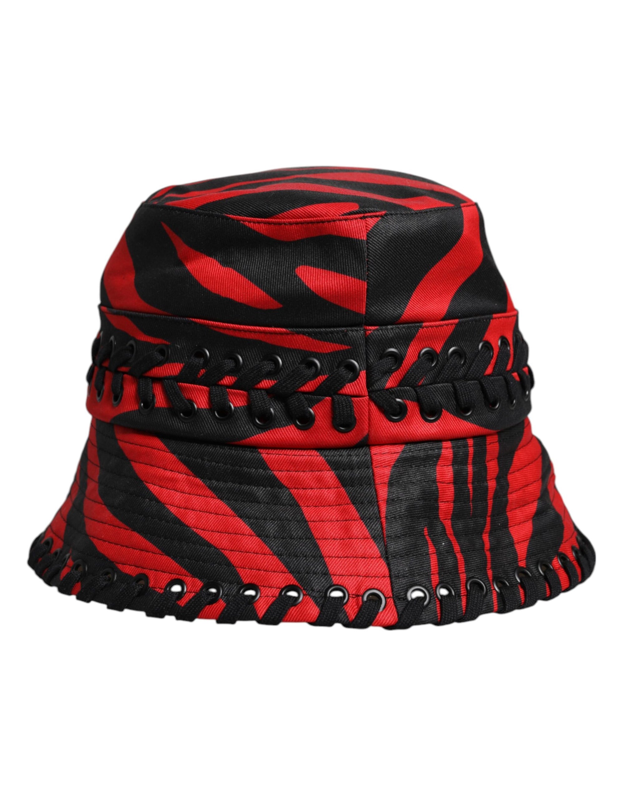 Chapeau seau à large bord en polyester à rayures noires et rouges Dolce & Gabbana