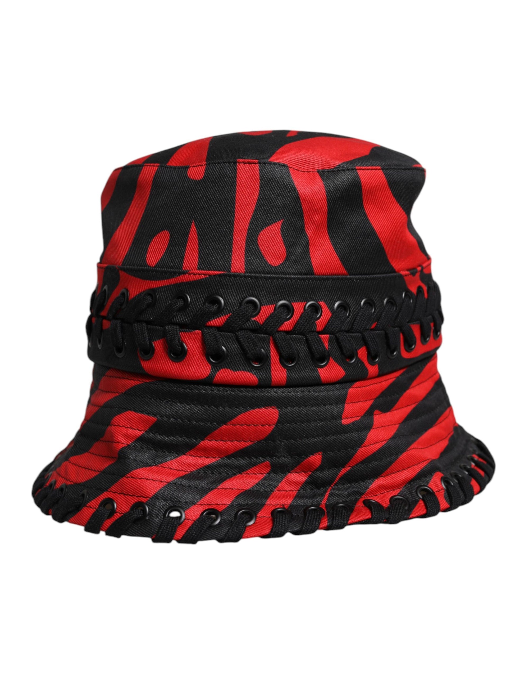 Chapeau seau à large bord en polyester à rayures noires et rouges Dolce & Gabbana