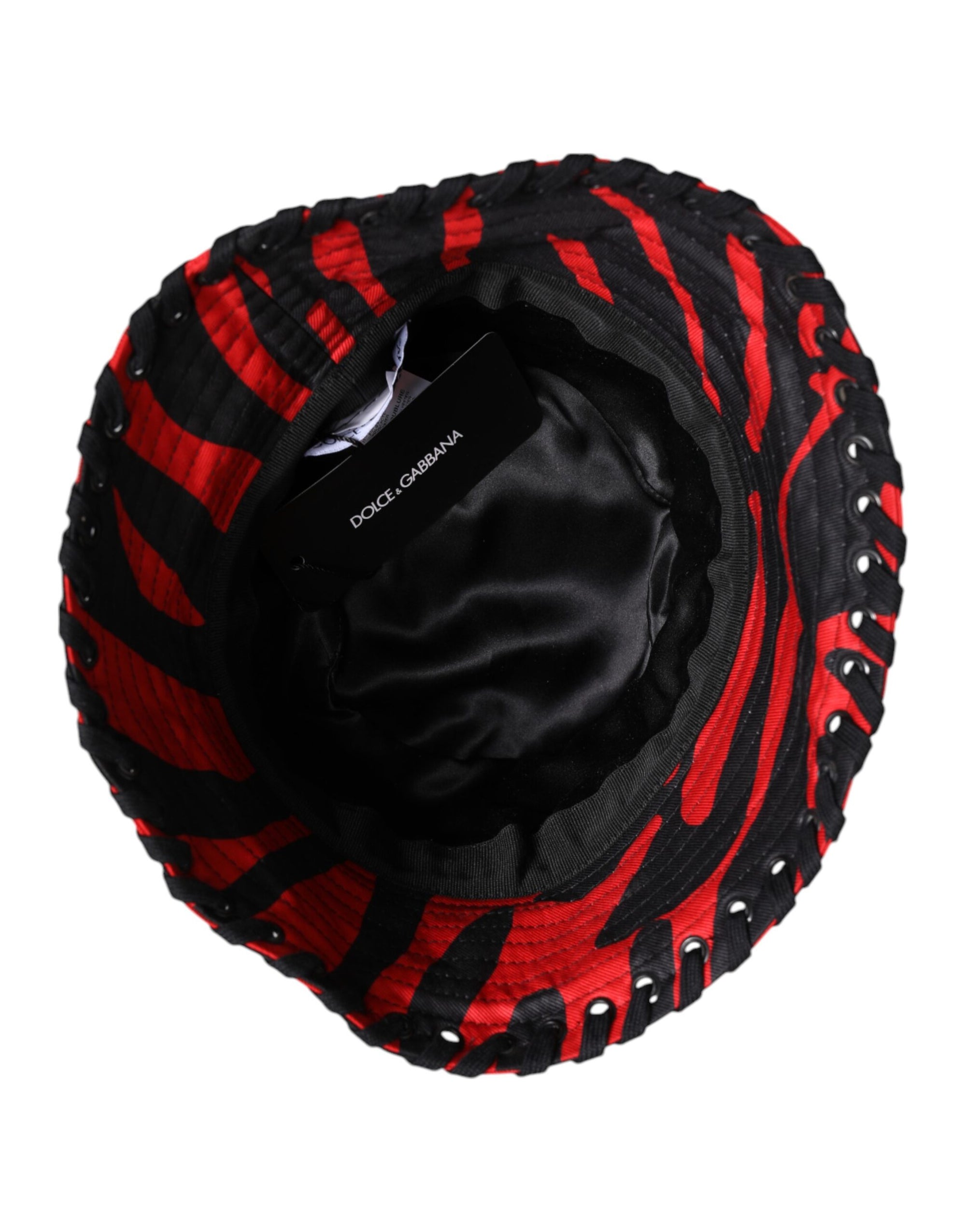 Chapeau seau à large bord en polyester à rayures noires et rouges Dolce & Gabbana