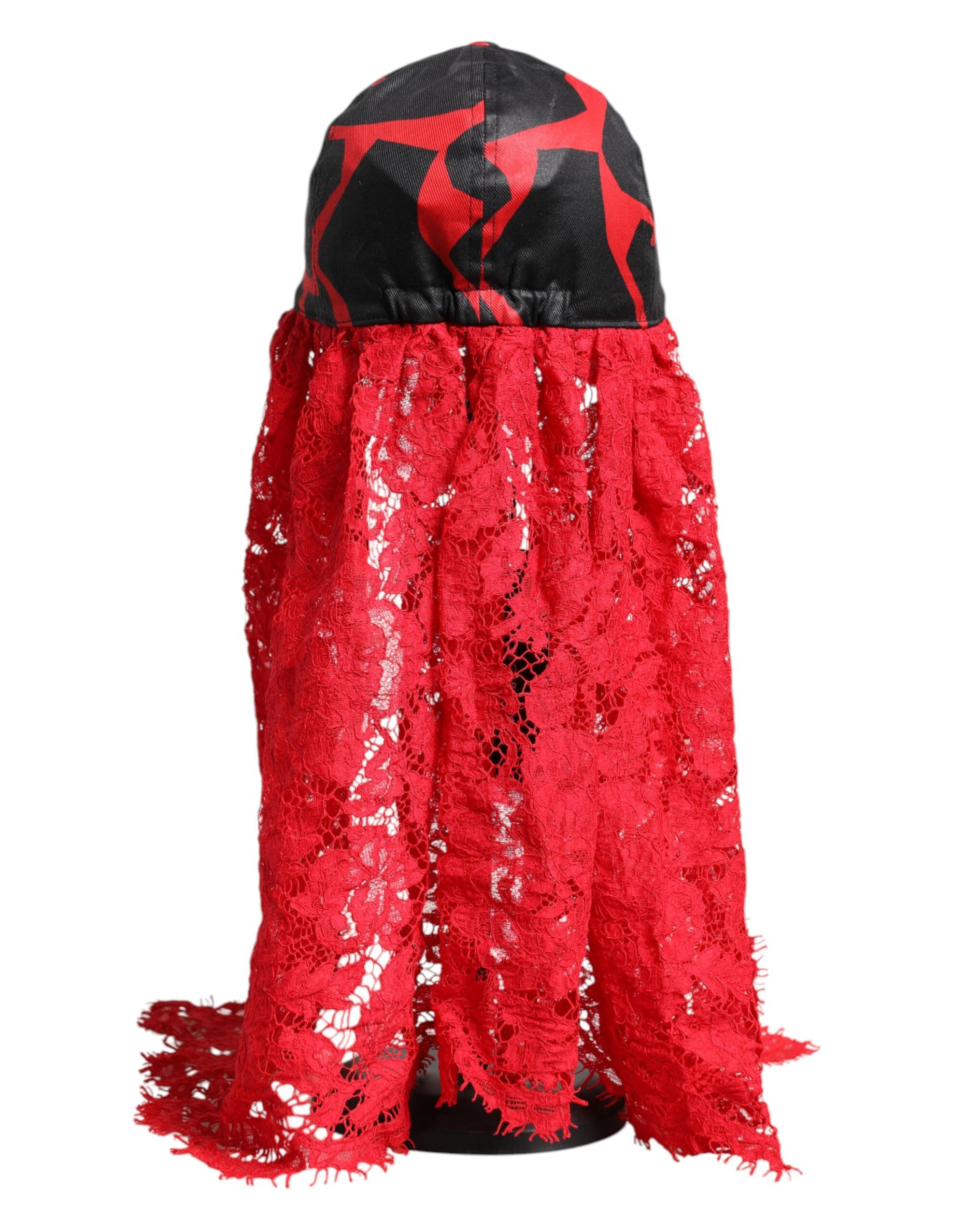 Casquette de baseball en tulle et dentelle rouge et noire Dolce &amp; Gabbana